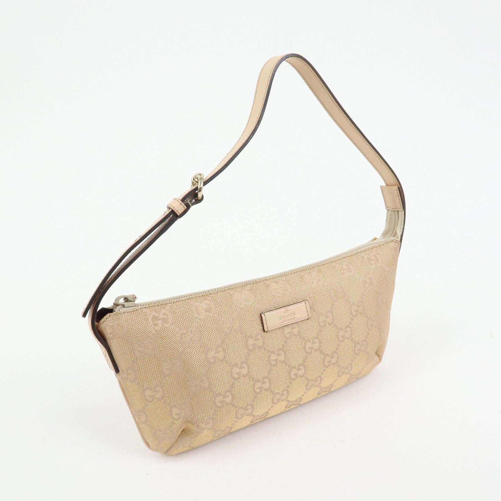 GUCCI GG Canvas Leather Hand Bag Pouch Beige Pink 190393