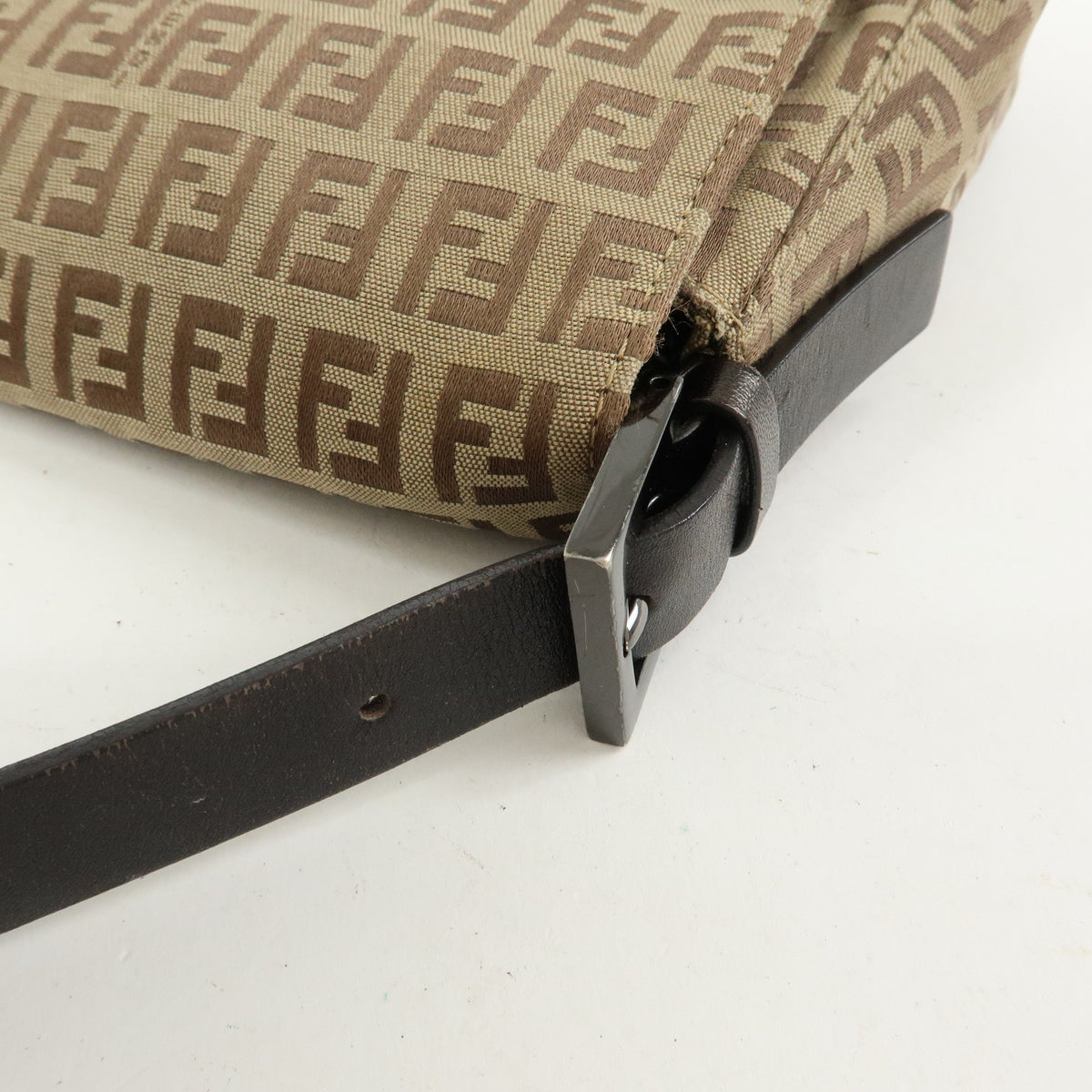FENDI Mamma Baguette Zucchino Canvas Leather Shoulder Bag 8BR001