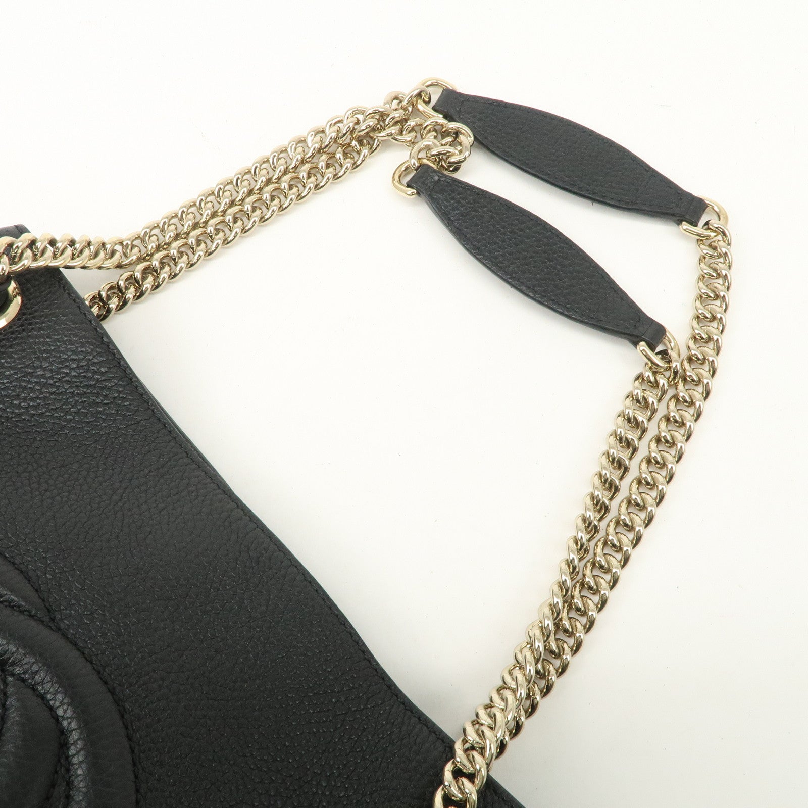 GUCCI SOHO Interlocking G Leather Chain Shoulder Bag Black 536196