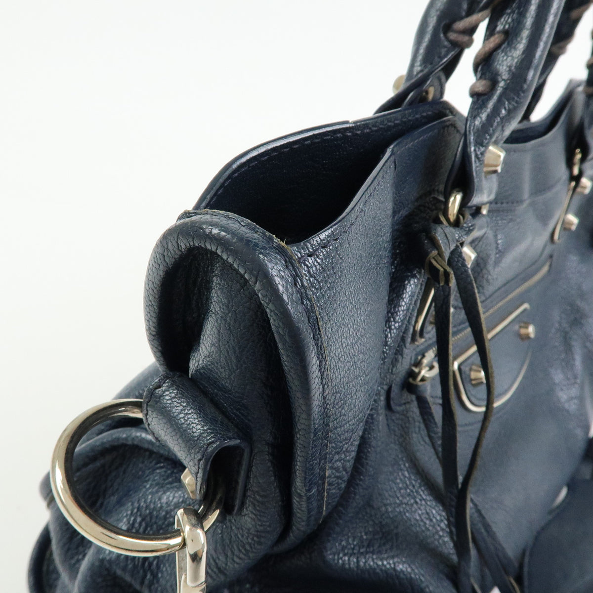 BALENCIAGA Classic Metallic Edge City Leather 2Way Bag Navy 390154
