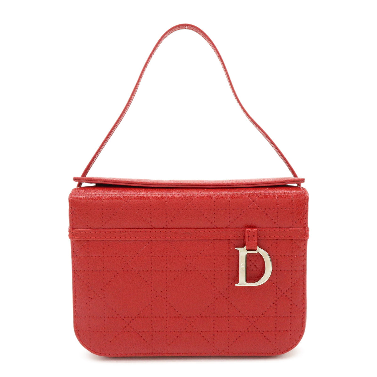 Christian Dior Cannage Leather Hand Bag Vanity Bag Red