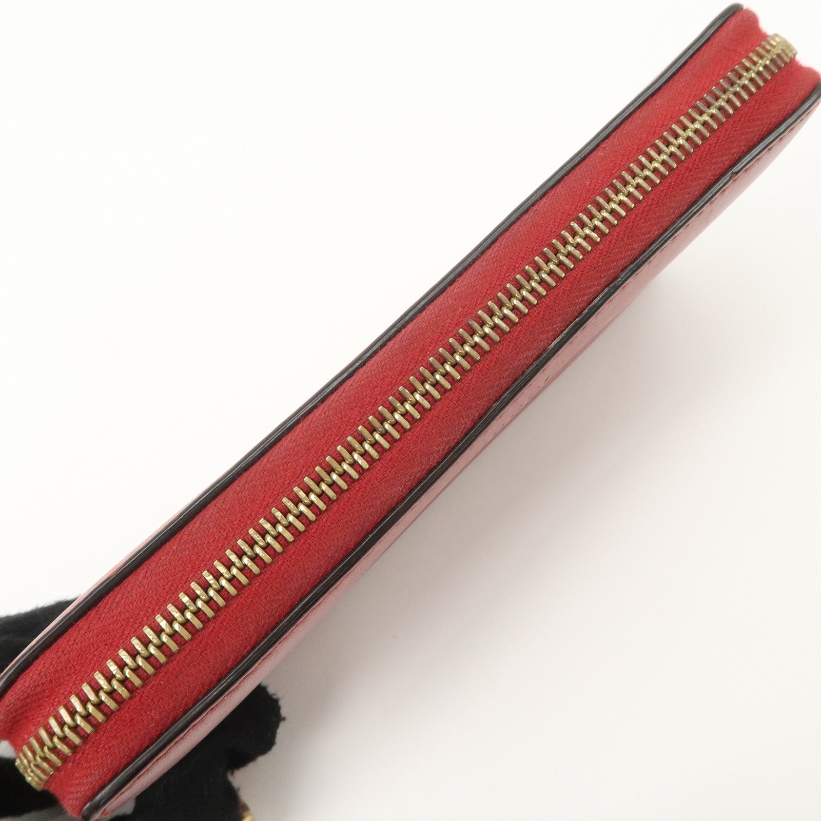 GUCCI Bamboo Leather Round Zippy Wallet Long Wallet Red Used