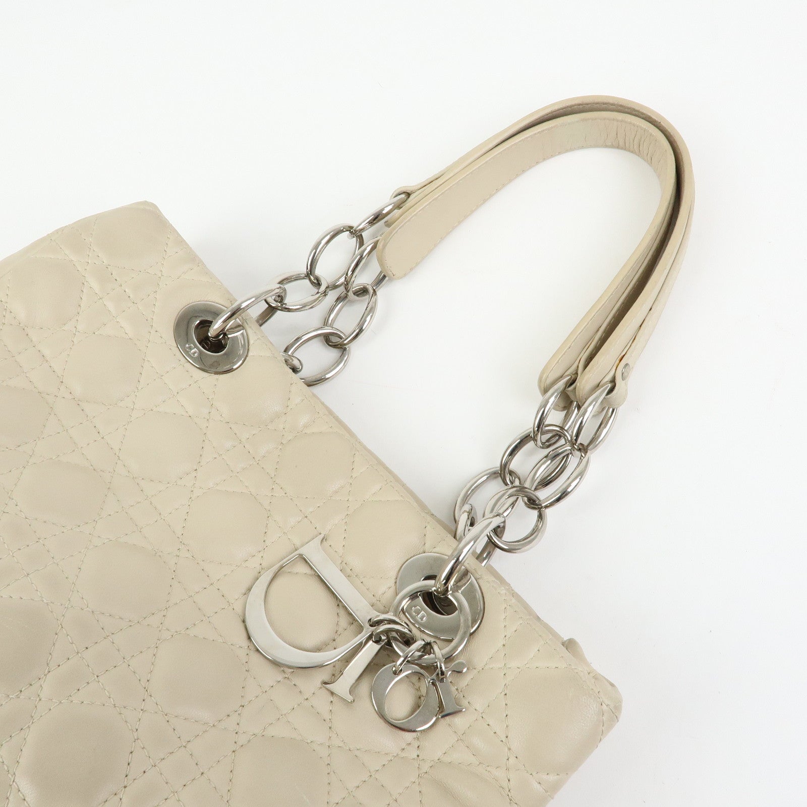 Christian Dior Lady Dior Cannage Lamb Skin Hand Bag Ivory