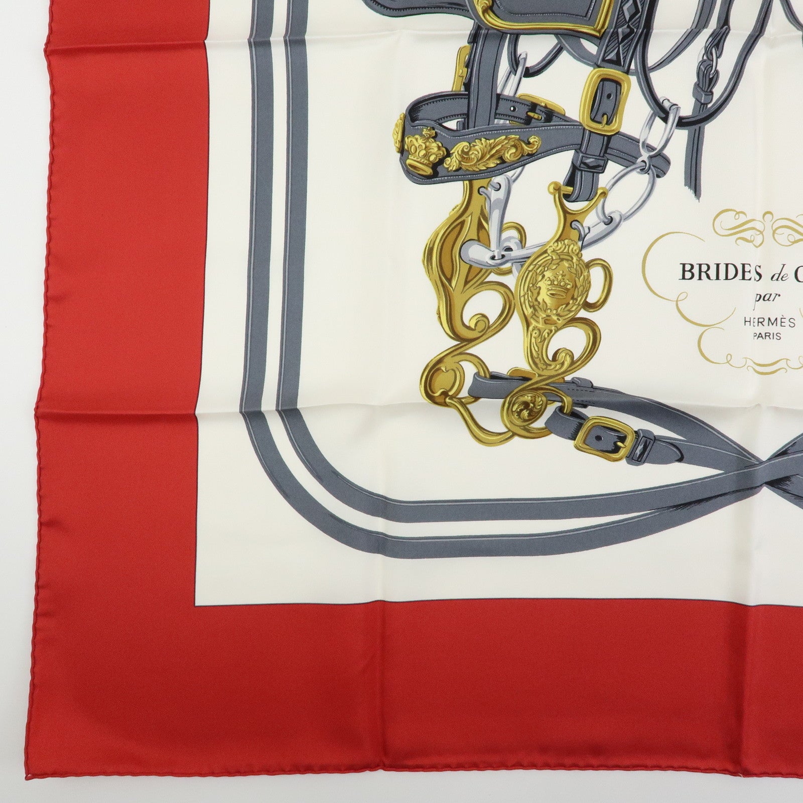 HERMES Carre 90 Lot of 2 Silk 100% Scarf brides de gala/caty Red Blue