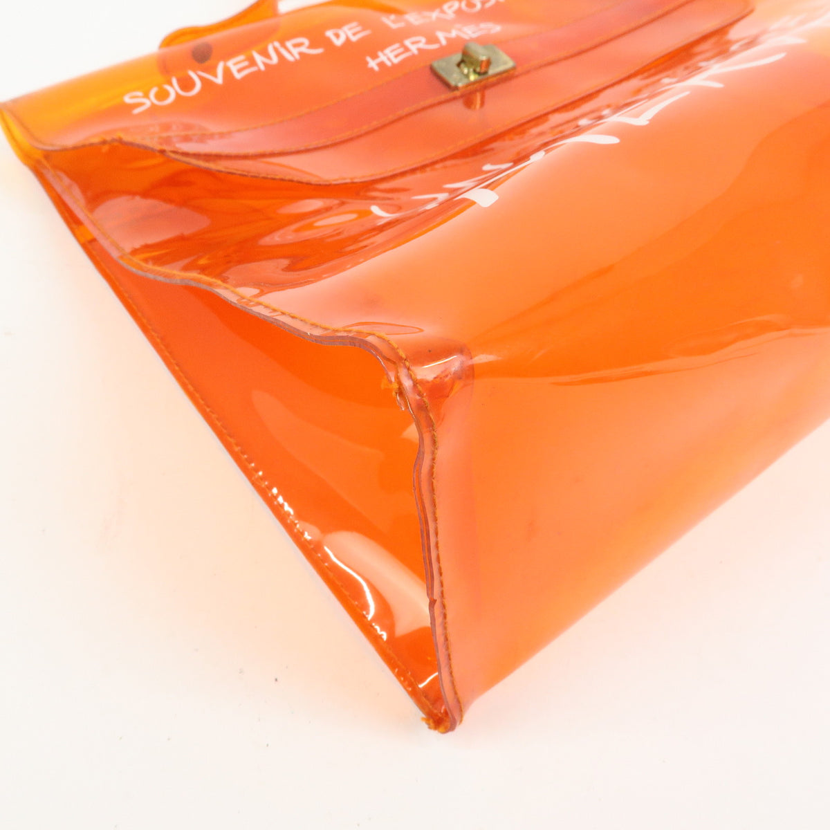 HERMES Vinyl Kelly Clear Hand Bag Transparent Orange