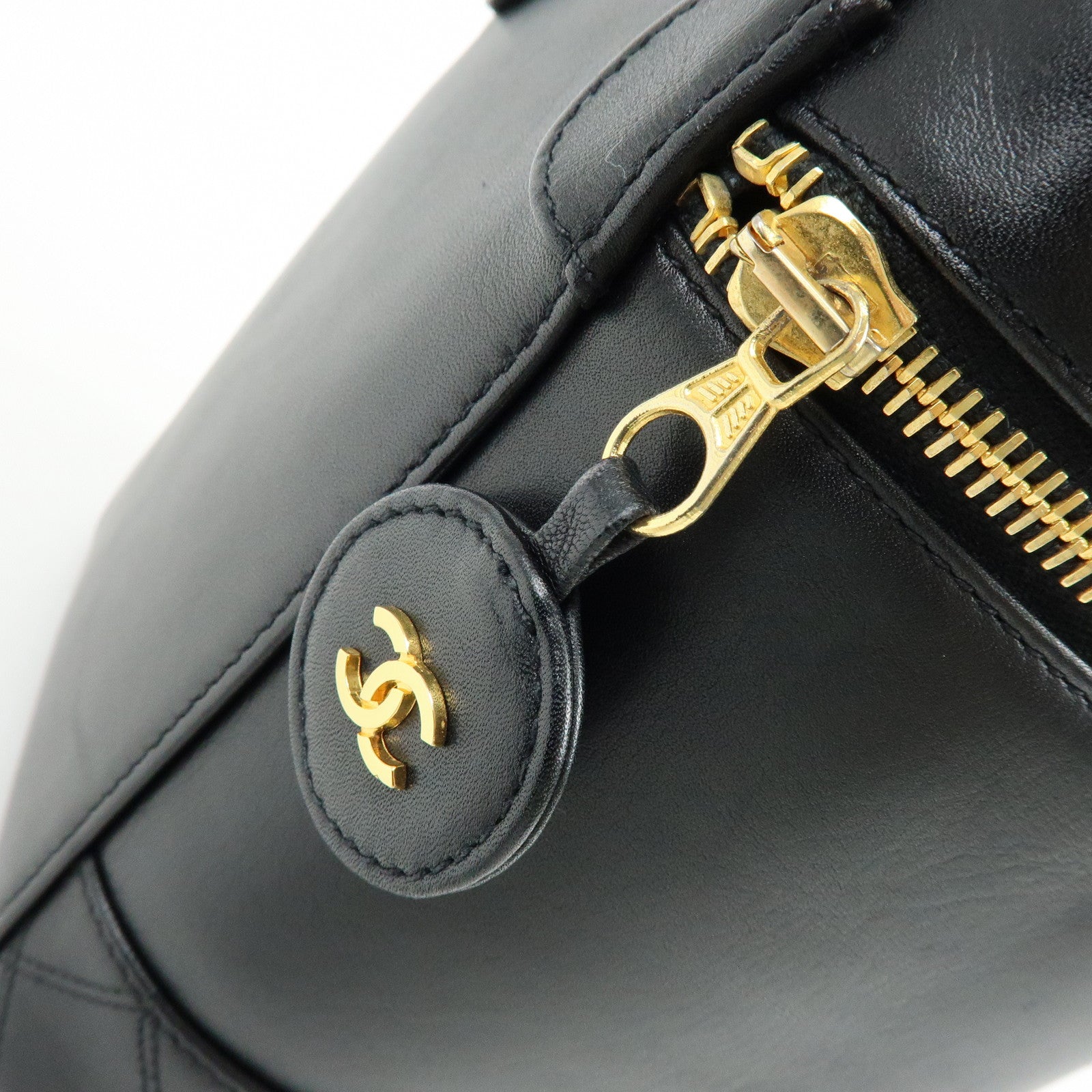 CHANEL Bicolore Lamb Skin Vanity Bag Hand Bag Black A01619