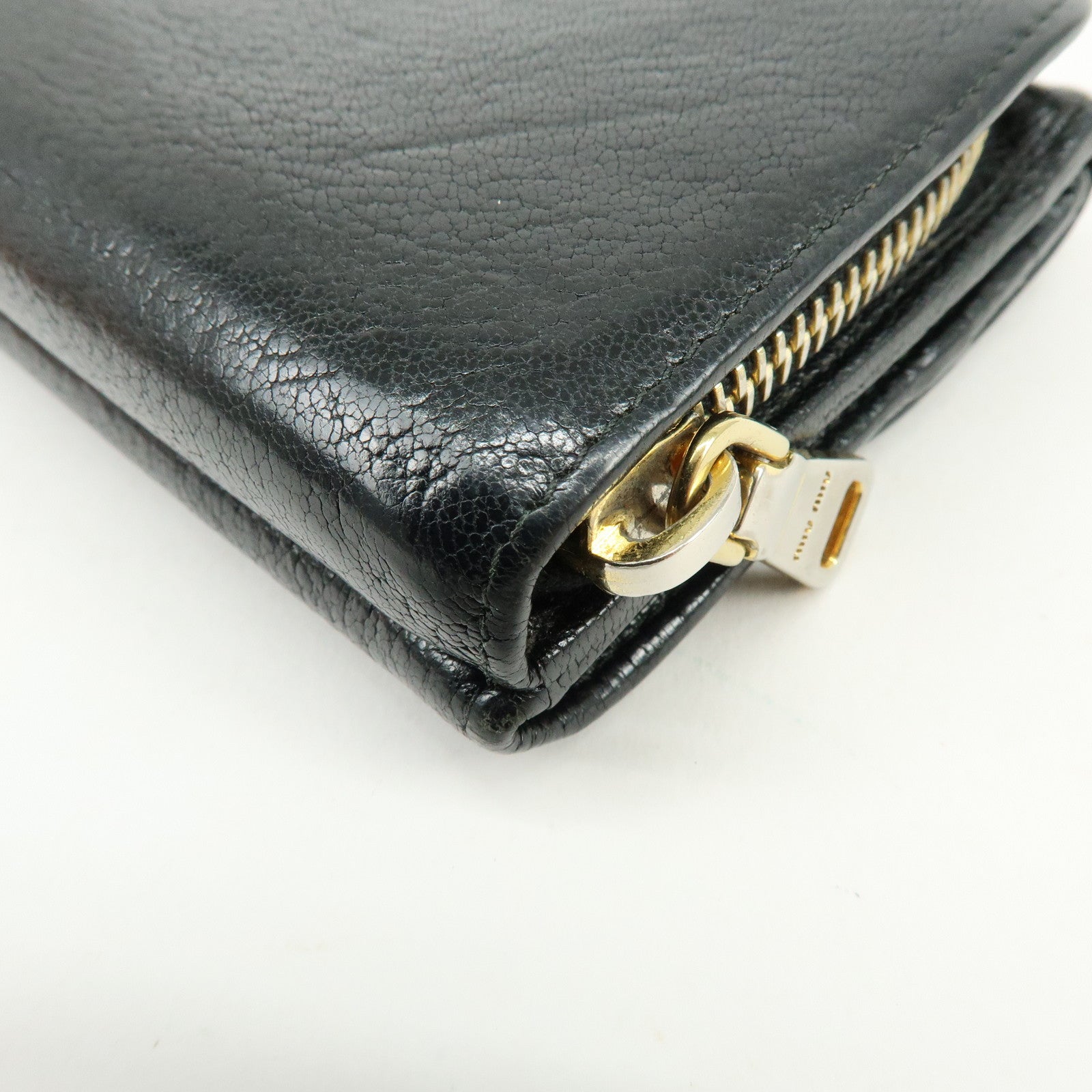 MIU MIU Leather Long Flap Round Zip Wallet Black 5M1344
