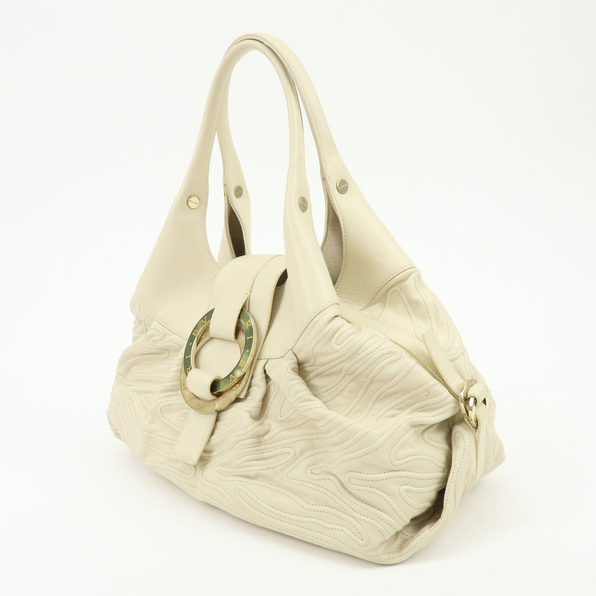 BVLGARI Chandra Leather Shoulder Bag Hand Bag Ring Buckle White