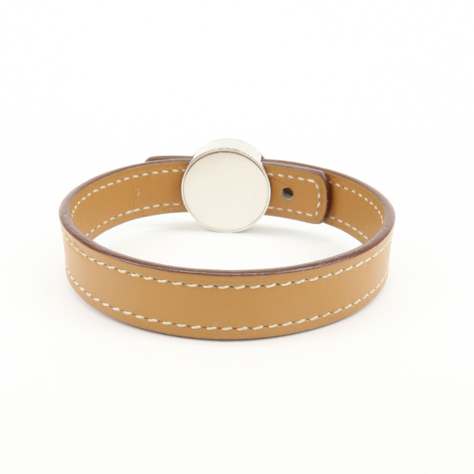 HERMES Serie Looping Leather Metal Bracelet Brown Black Silver