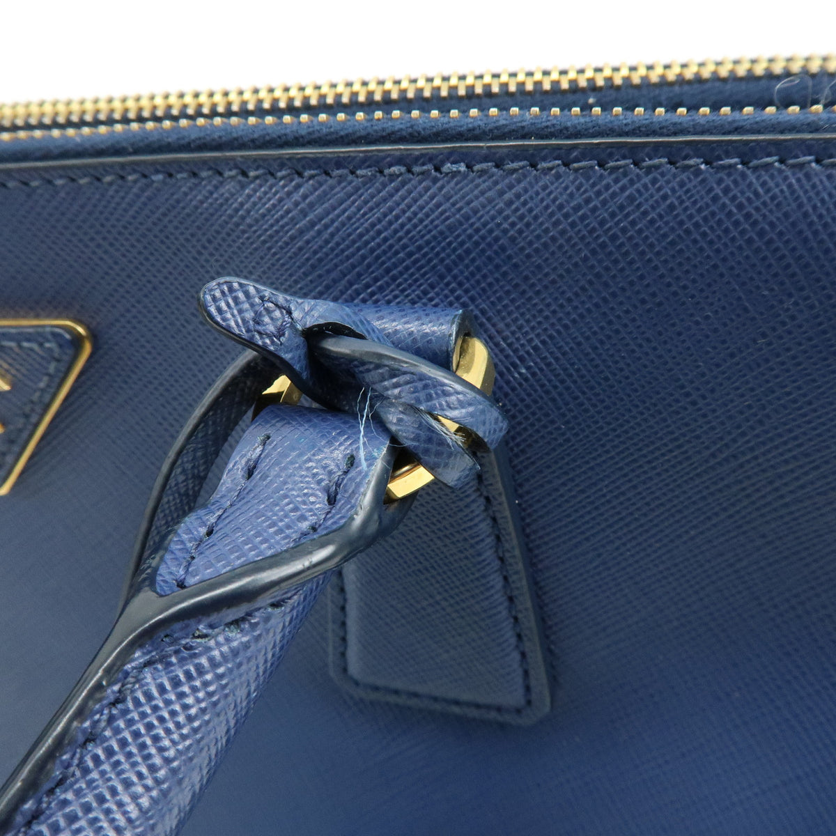 PRADA Galleria Triangle Log Saffiano Leather 2Way Hand Bag Blue BN2274