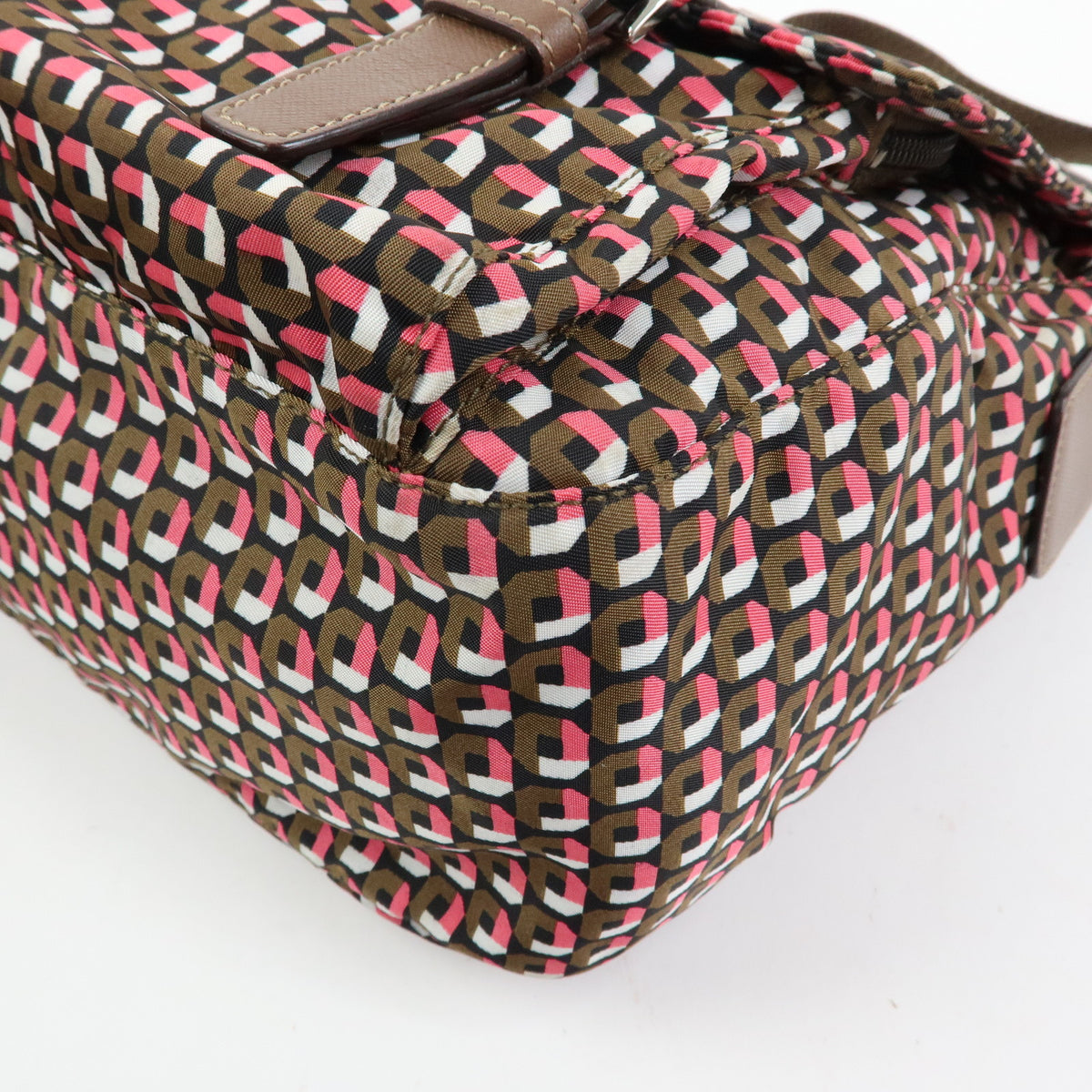 PRADA Triangle Logo Nylon Leather Shoulder Crossbody Bag Brown Pink