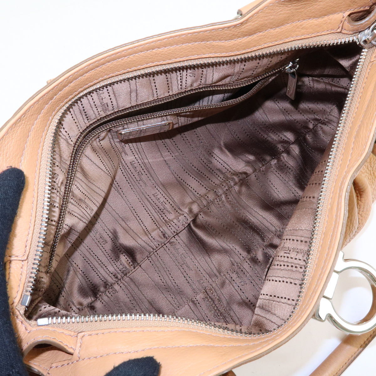Ferragamo Gancini Marisa Leather Hand Bag Shoulder Bag Beige