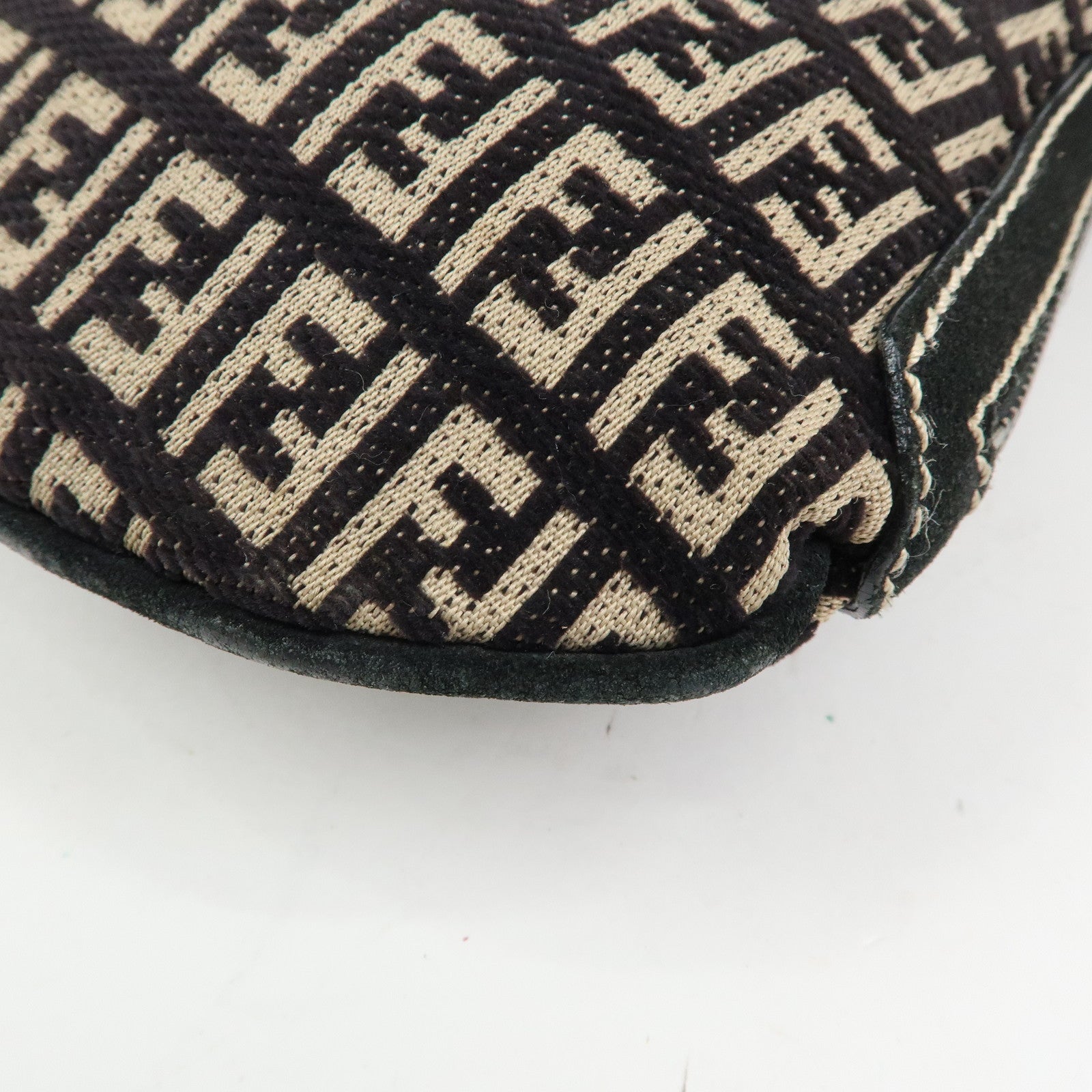 FENDI Zucchino Canvas Leather Shoulder Bag Hand Bag Black Beige