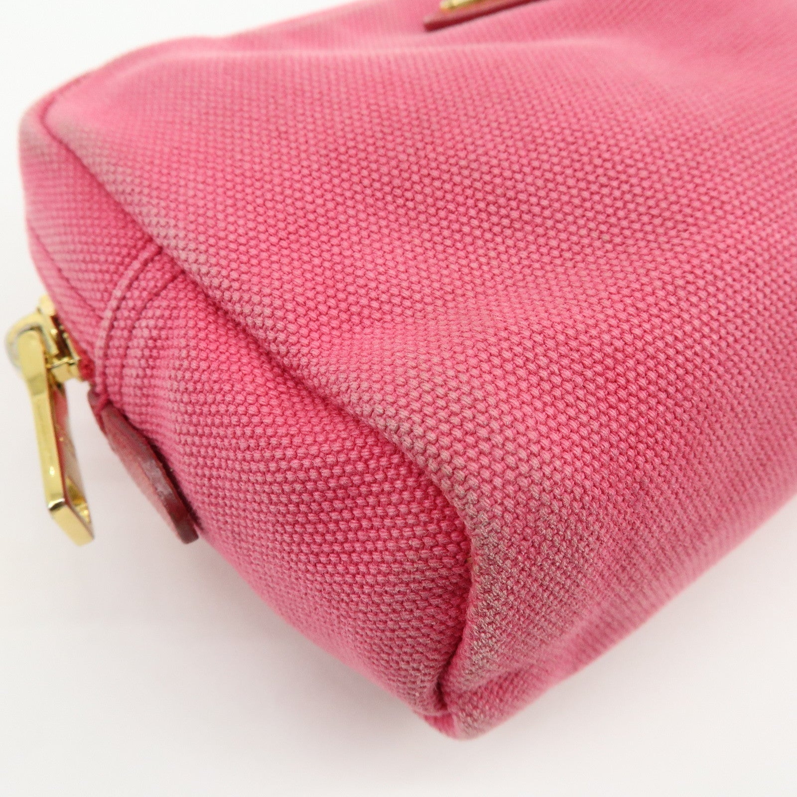 PRADA Triangle Logo Canvas Leather Pouch Cosmetic Pouch Pink