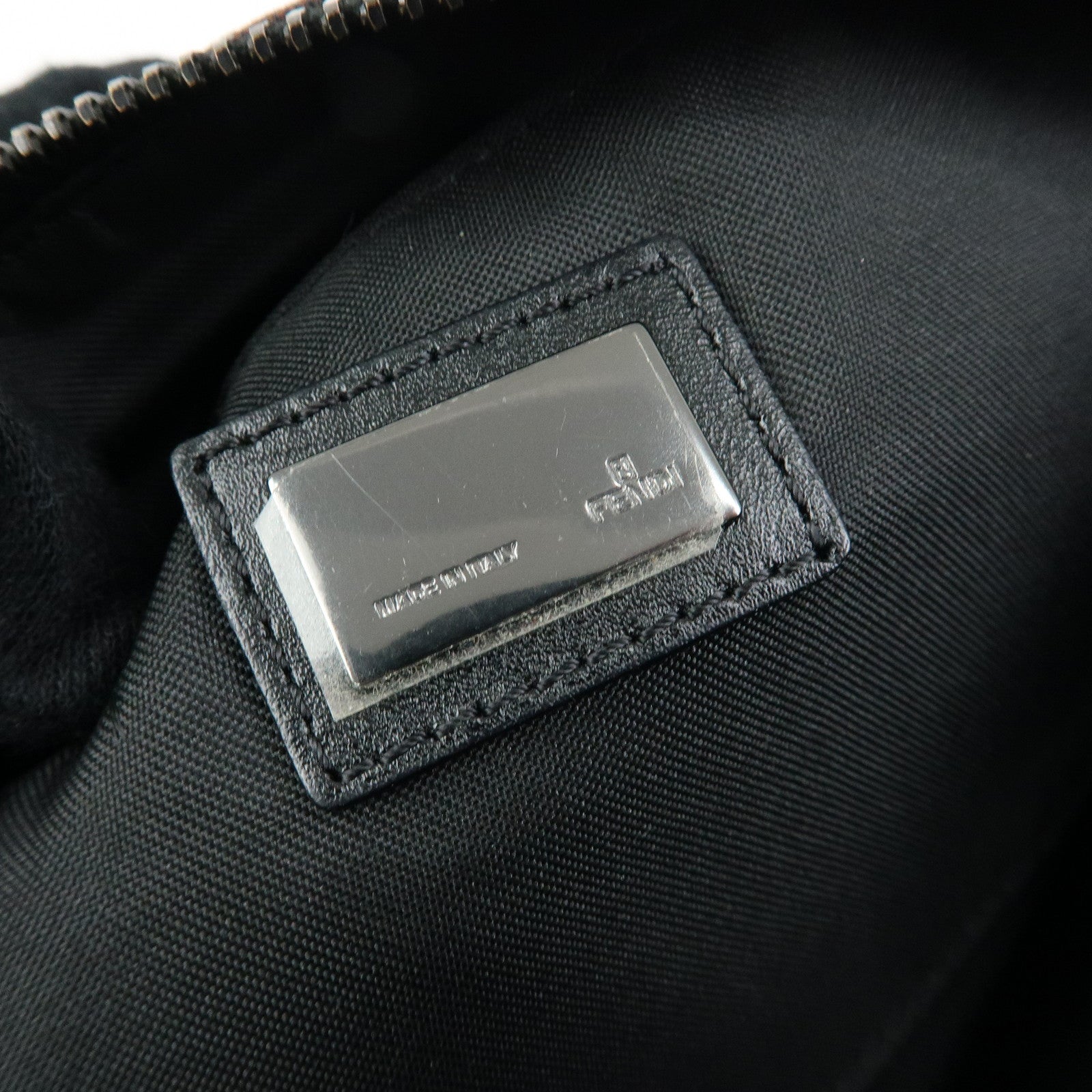 FENDI Zucchino Canvas Leather Shoulder Bag Brown Black 8BR267