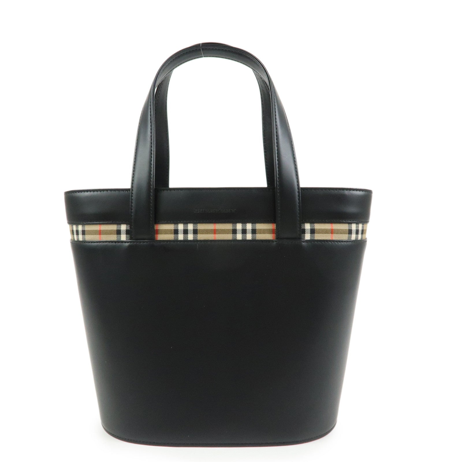 BURBERRY Nova Plaid Leather Canvas Tote Bag Hand Bag Black