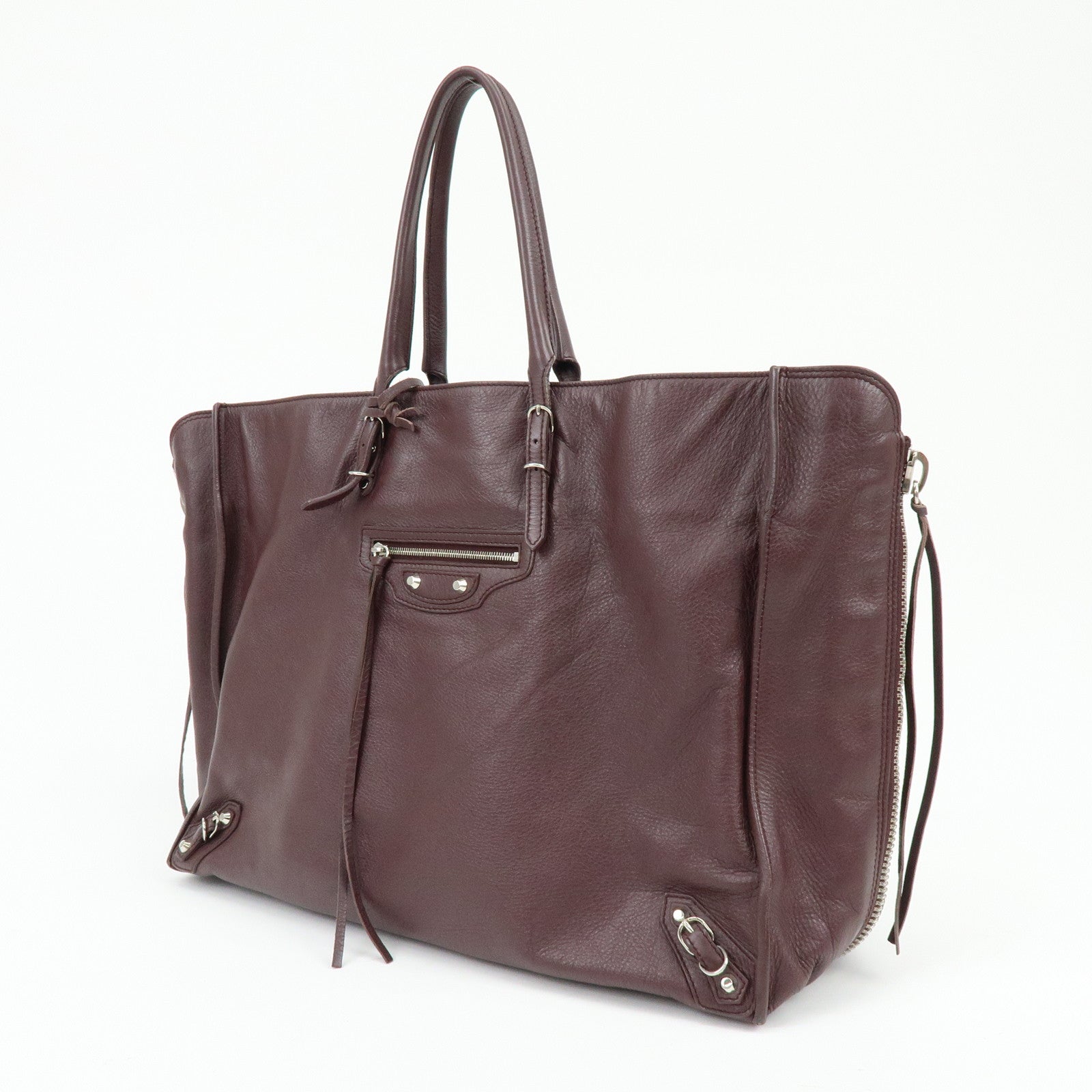 BALENCIAGA The Paper Leather Tote Bag Shoulder Bag Bordeaux 357331
