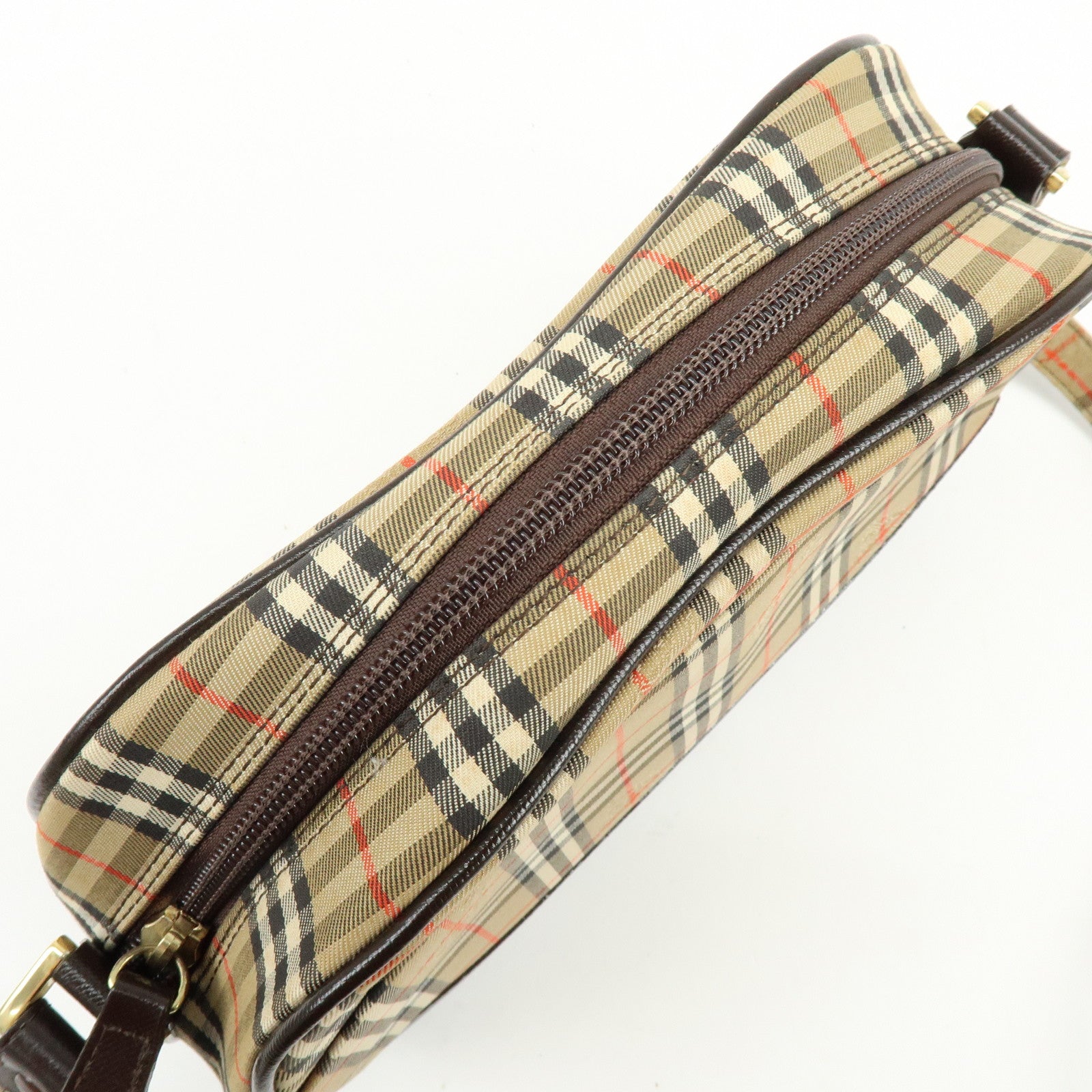 BURBERRY Nova Plaid Canvas Leather Shoulder Crossbody Bag Beige Brown