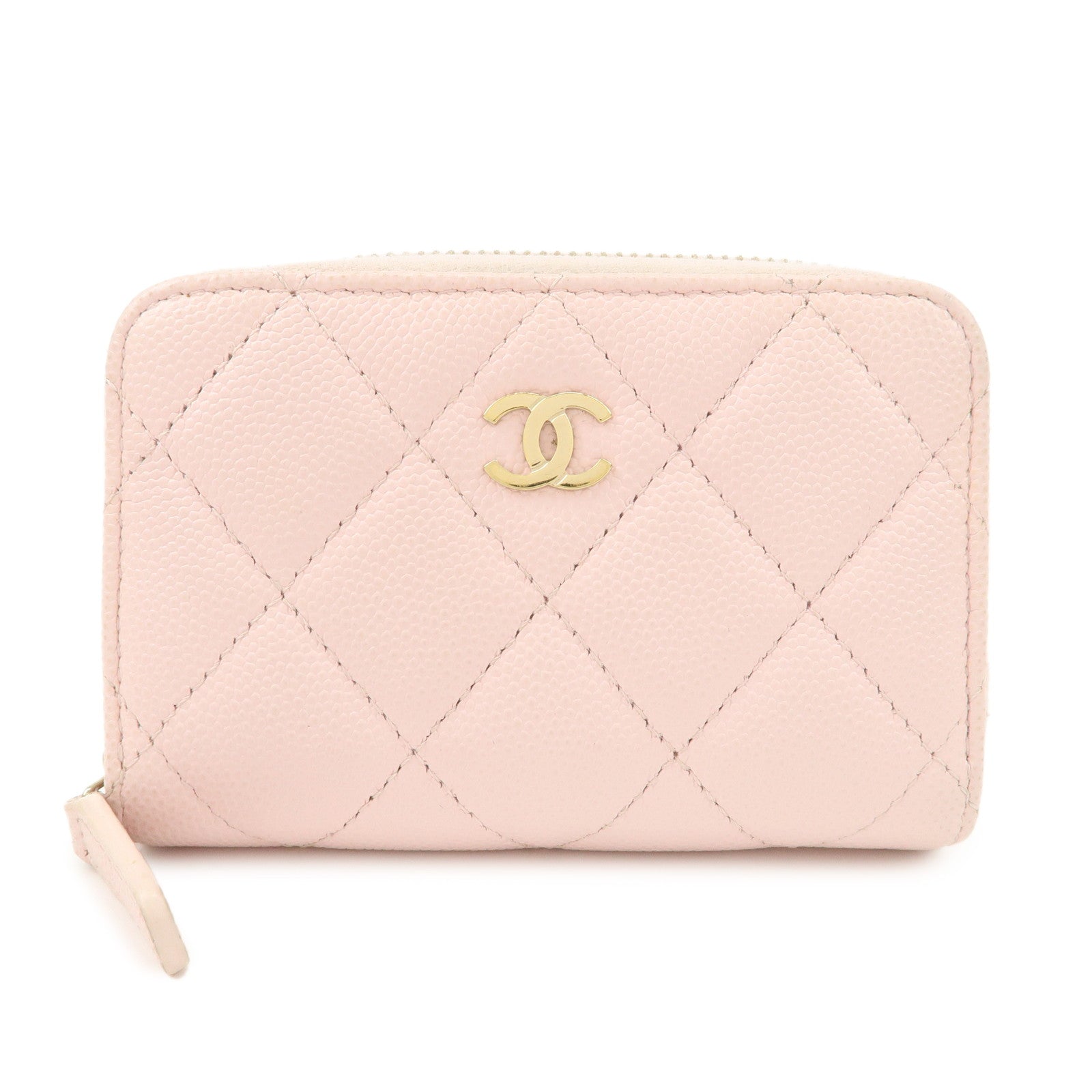 CHANEL Matelasse Caviarskin Classic Zip Around Coin Case Pink AP0216 Used