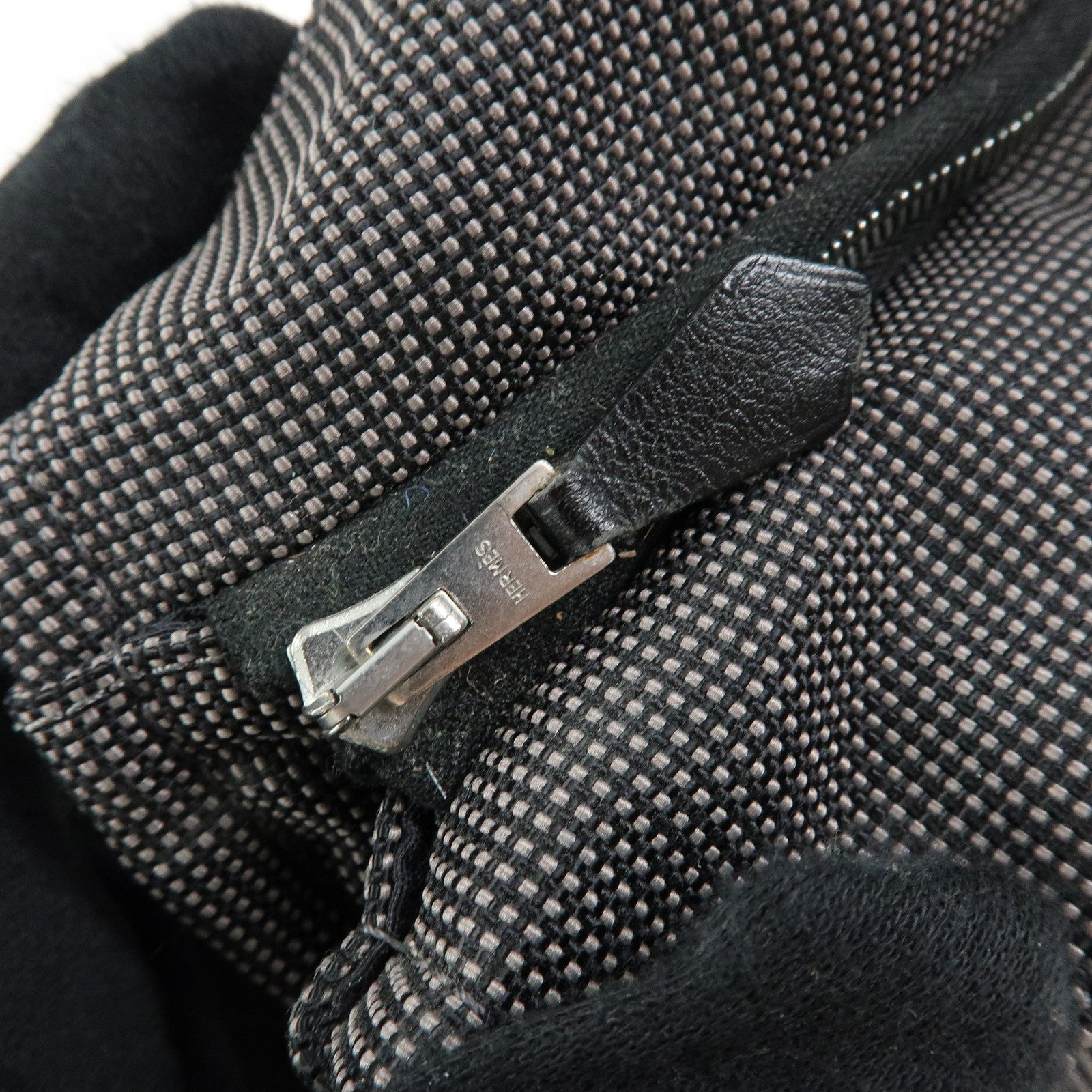 HERMES Herline Polyester Canvas Pouch Clutch Bag Gray Black