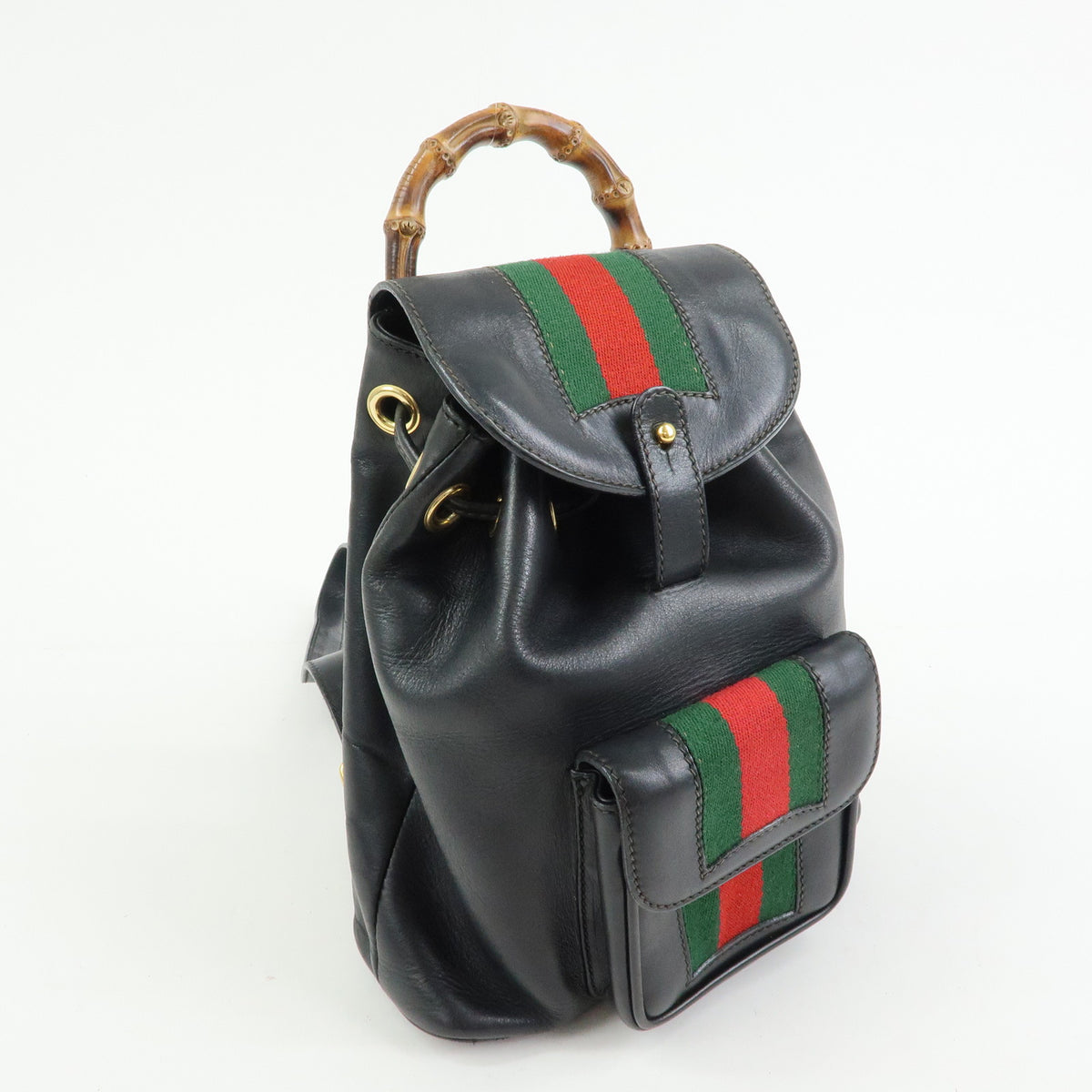 GUCCI Bamboo Sherry Leather Backpack Rucksack Black 003・2058・0044