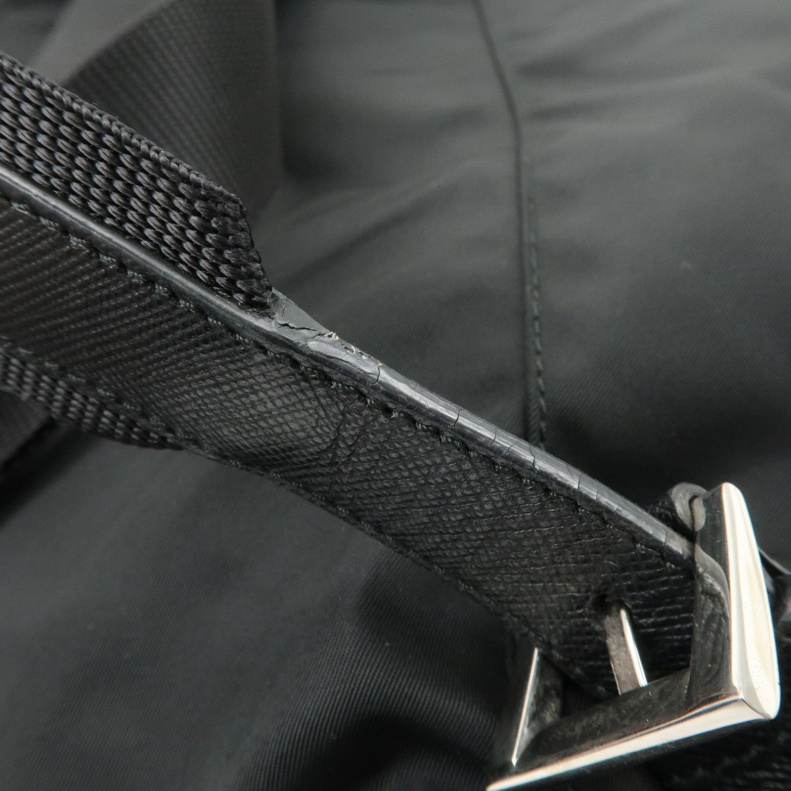 PRADA Triangle Logo Nylon Leather Backpack Ruck Sack Black Used