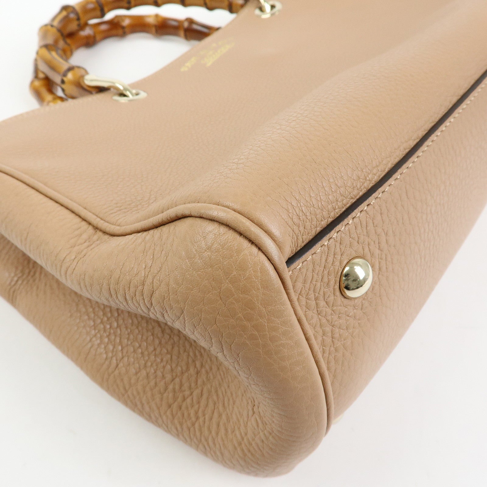 GUCCI Bamboo Shopper Medium Leather 2WAY Tote Bag Pink Beige 323660