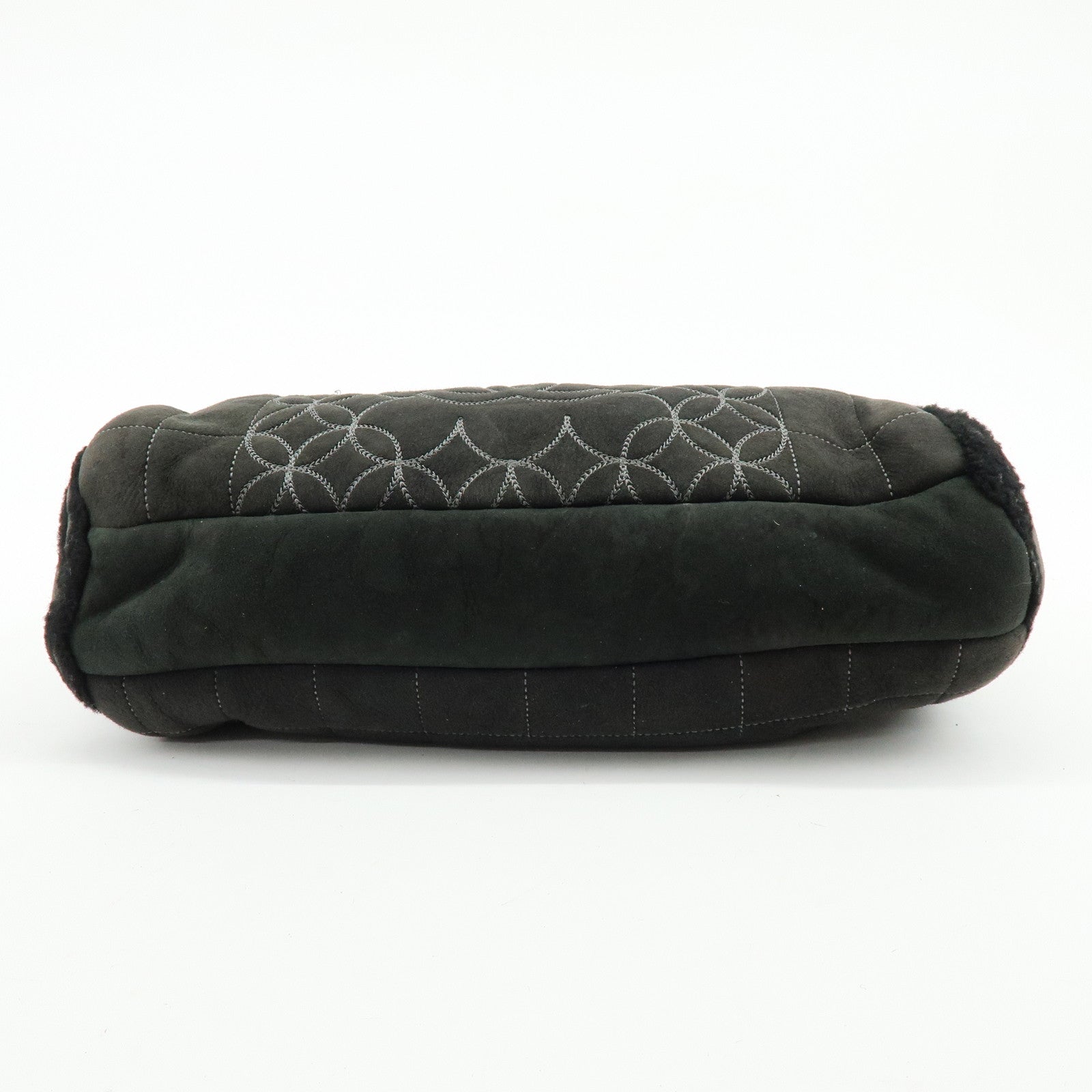 CHANEL Mouton Fur Leather Shoulder Bag with Strap Set Black
