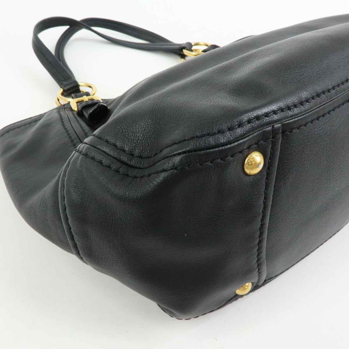 PRADA Soft Calf Leather Tote Bag Shoulder Bag Black BR4691