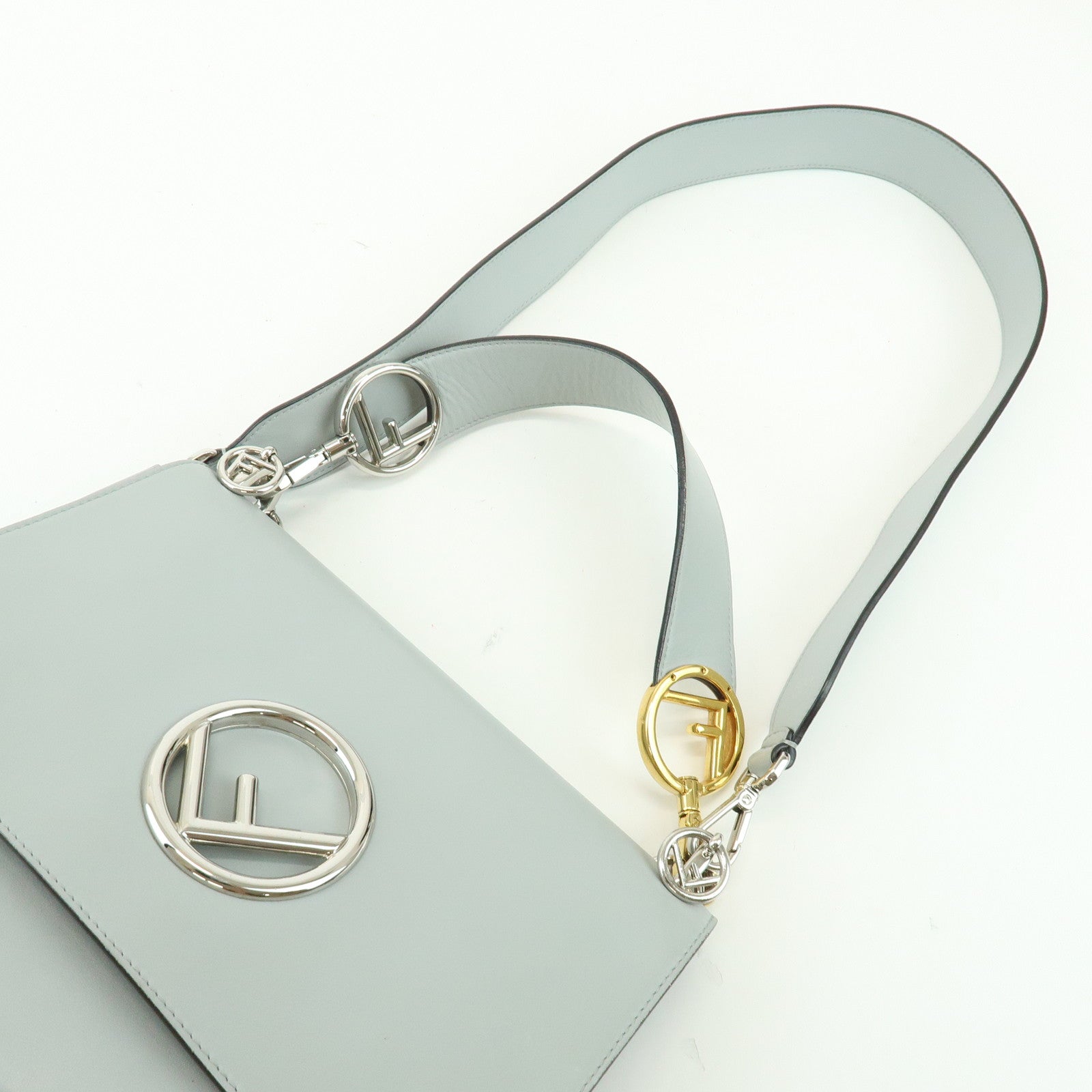 FENDI KAN I Leather 2Way Bag Shoulder Bag Hand Bag Gray