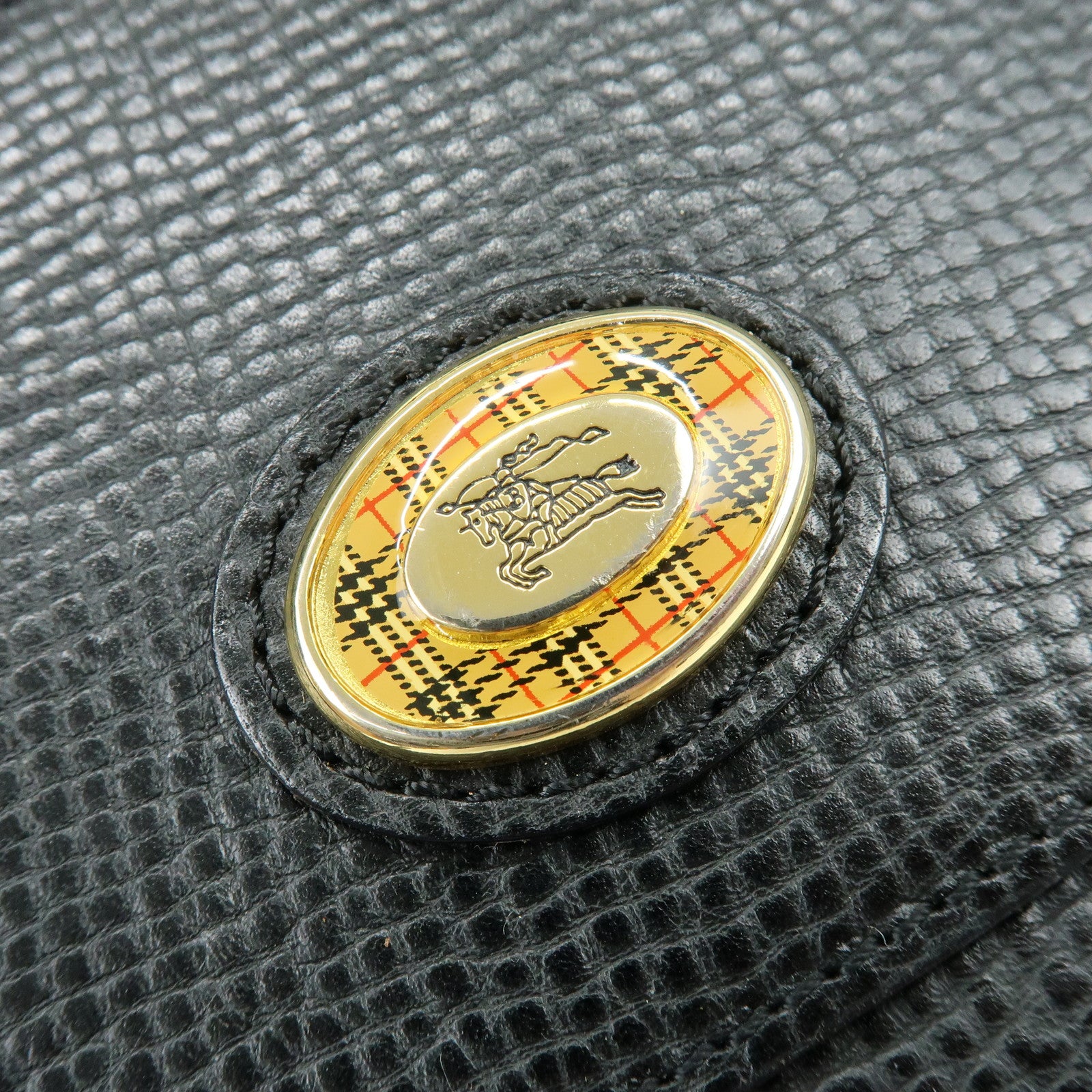 BURBERRY Embossed Leather Hand Bag Boston Bag Black