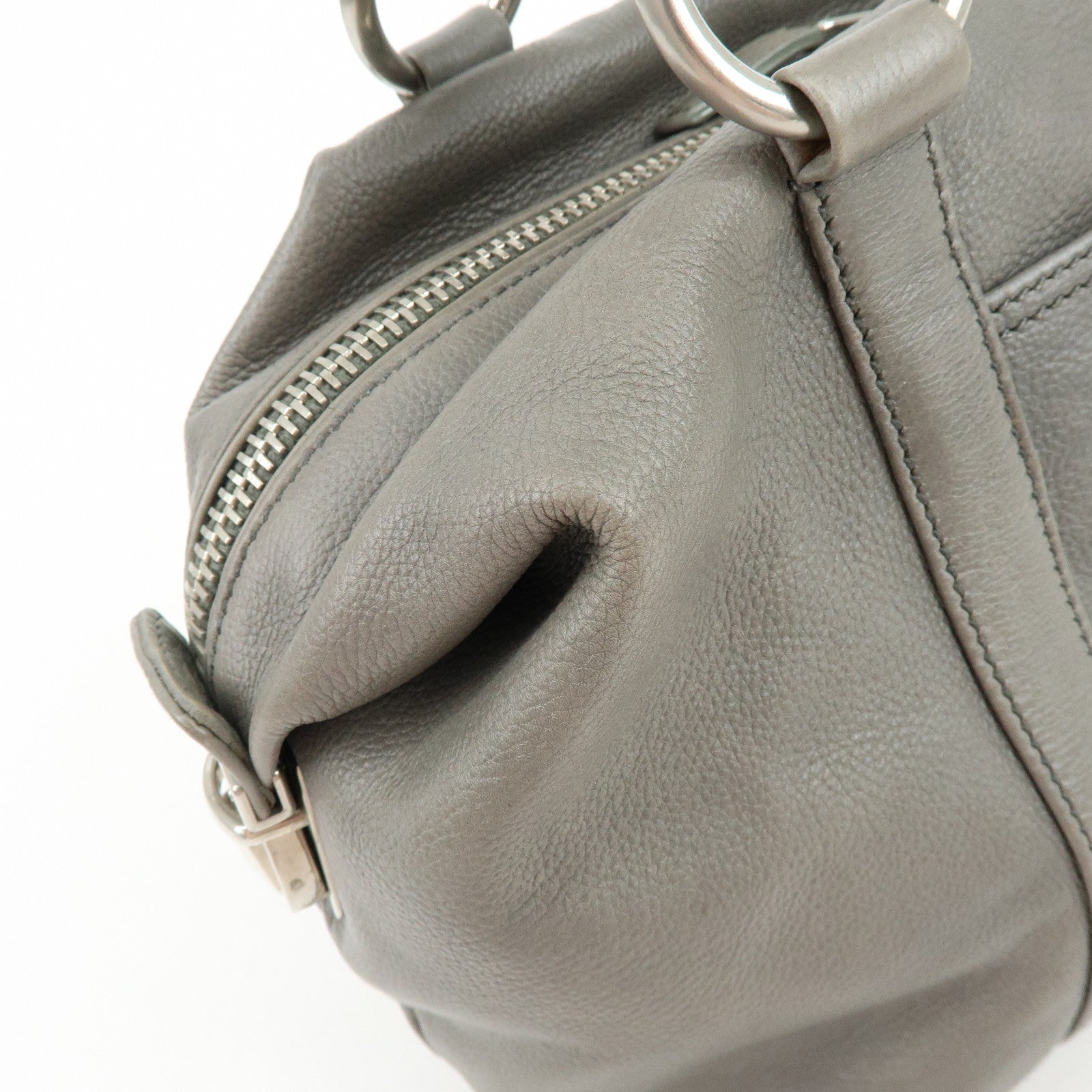 PRADA Triangle Logo Leather Boston Bag Shoulder Bag Gray BR2630