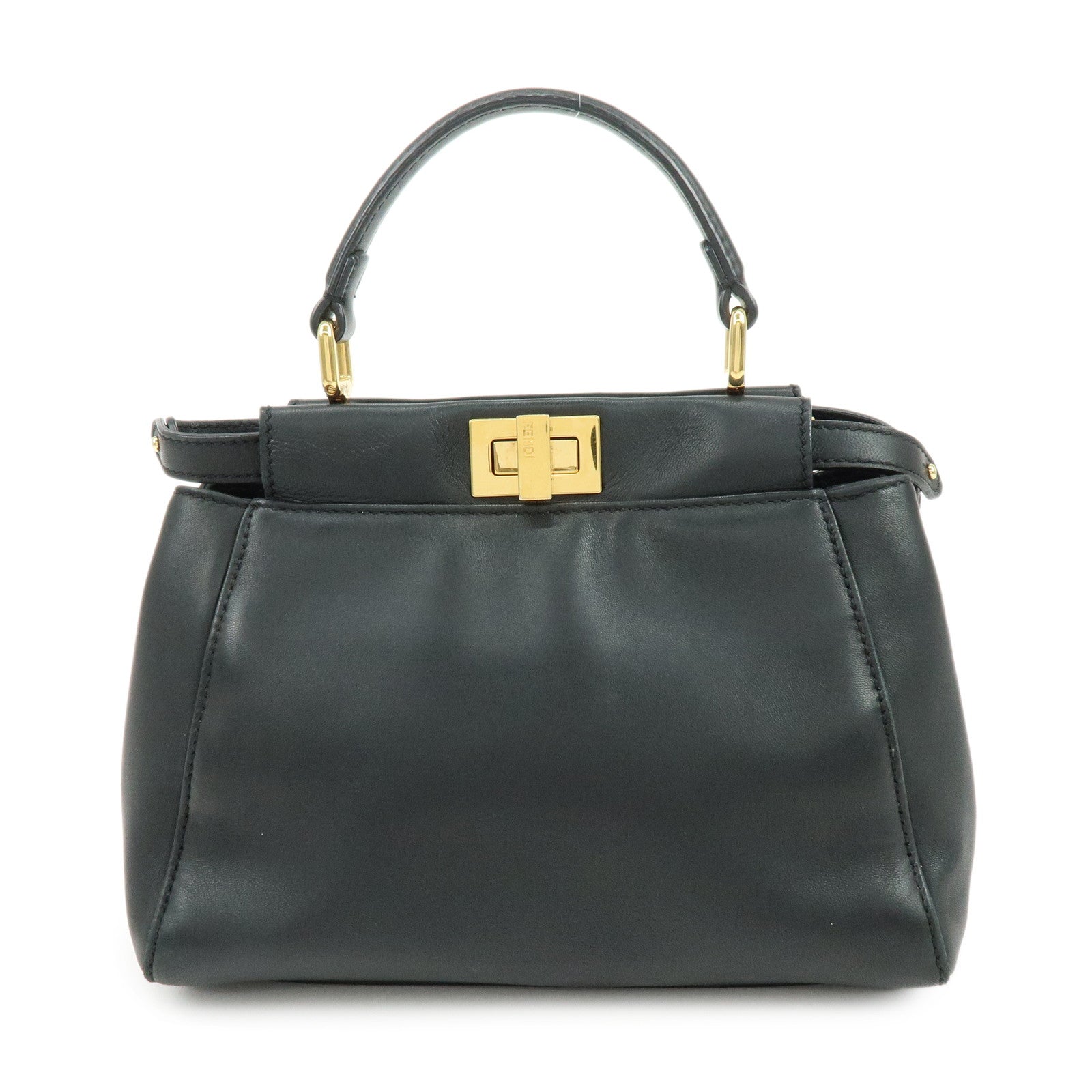 FENDI Peekaboo Mini Leather 2Way Hand Bag Shoulder Bag Black 8BN244