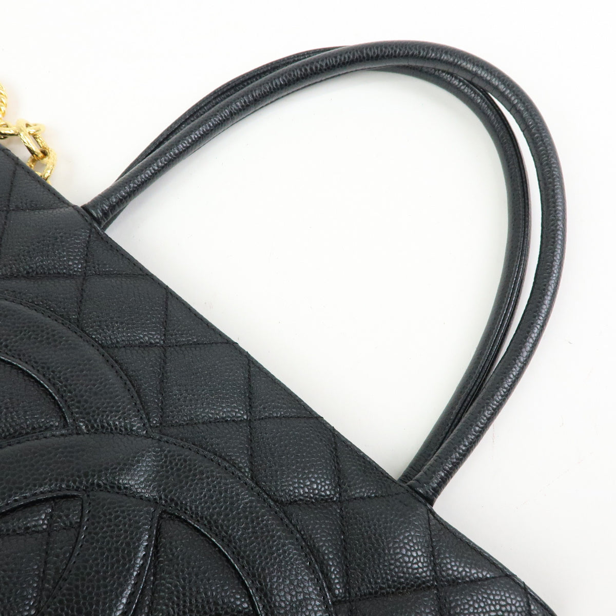 CHANEL Matelasse COCO Mark Caviarskin Medallion Tote Bag Black A01804