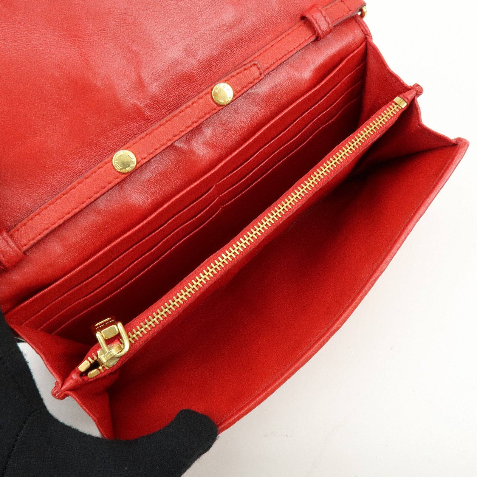 MIU MIU Nappa Leather Chain Long Wallet Shoulder Bag Red