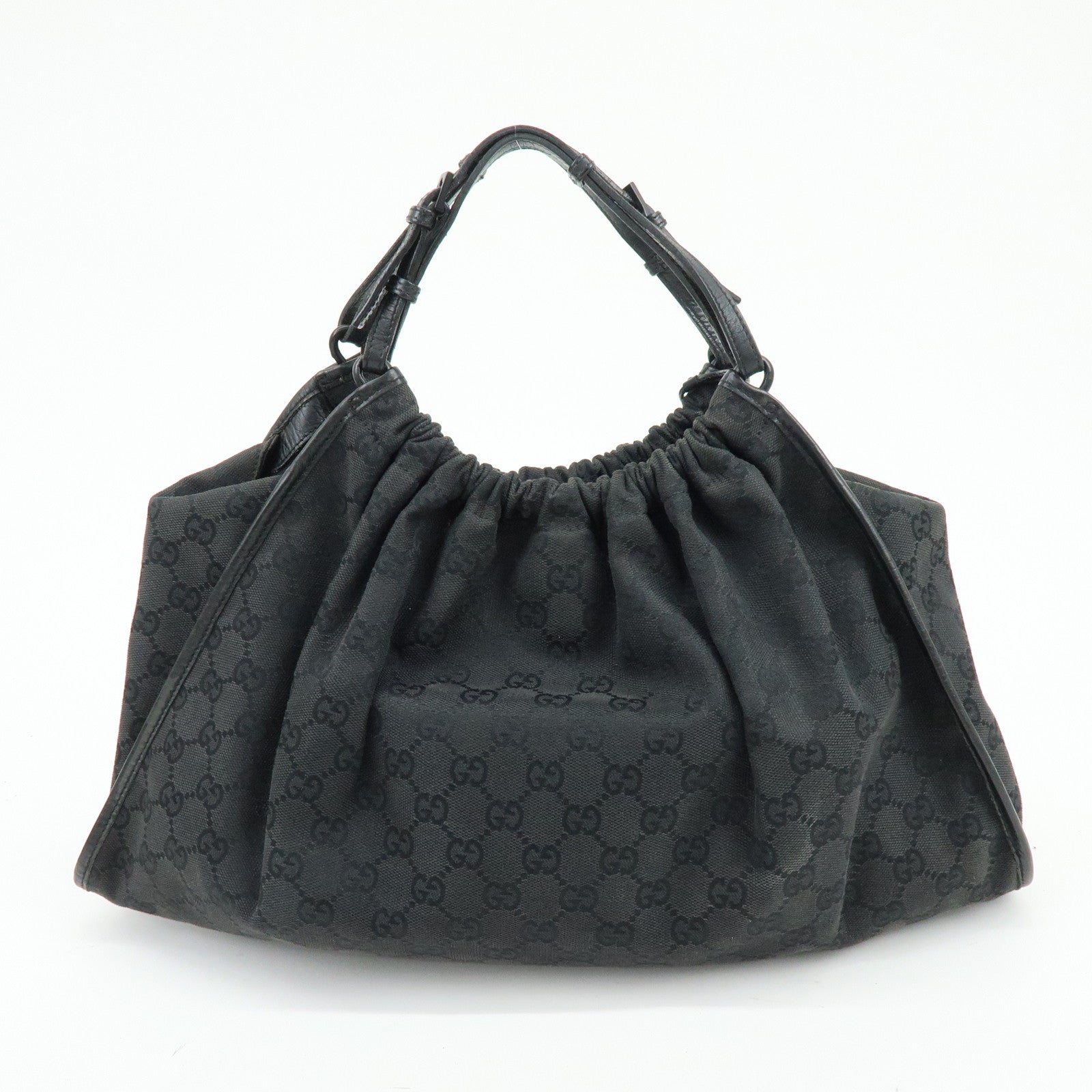GUCCI GG Monogram Canvas Leather Tote Bag Hand Bag Black 76554