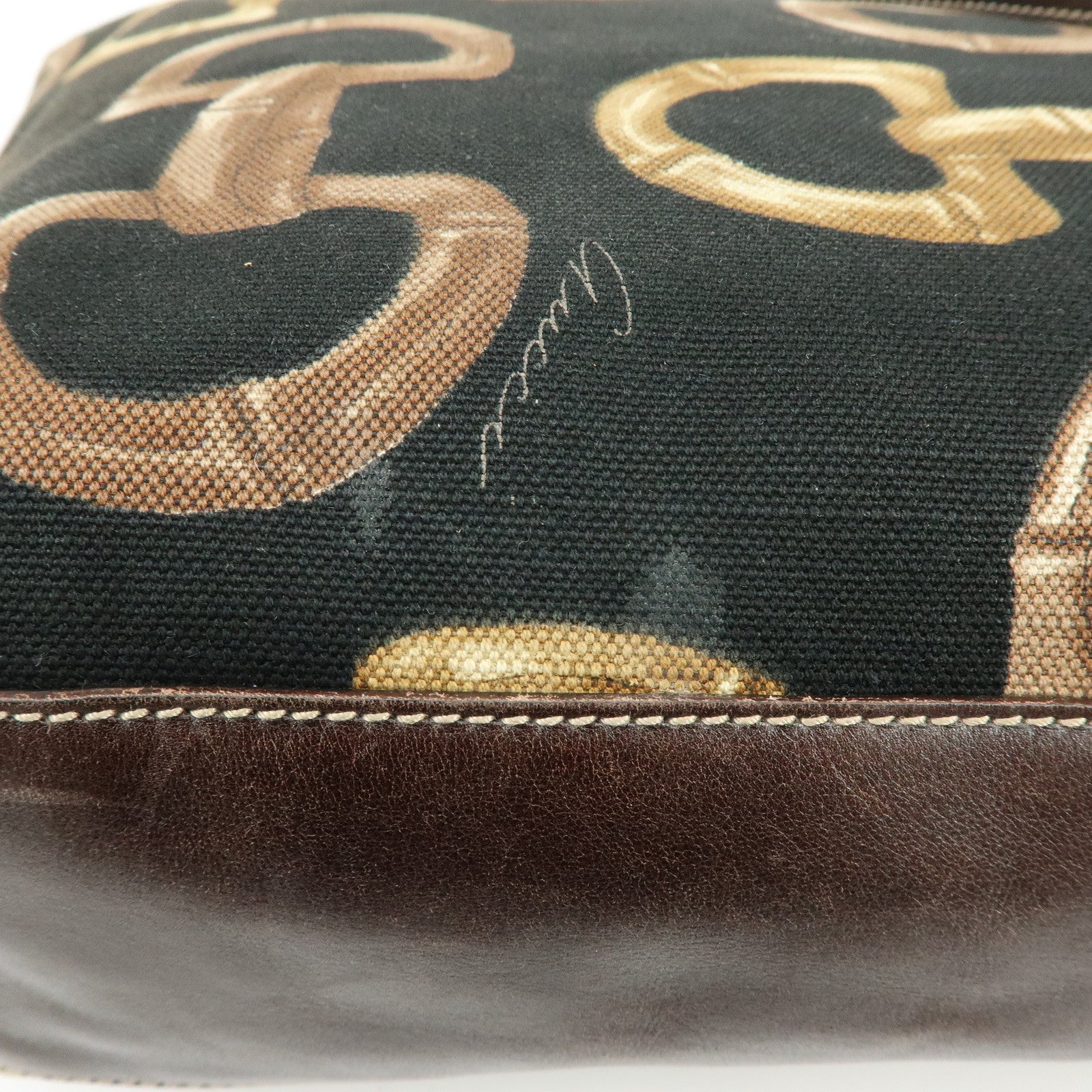GUCCI Horsebit Interlocking G Canvas Leather Tote Bag Black 154402