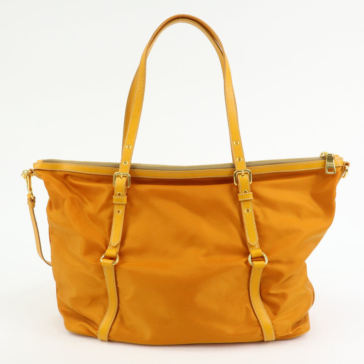 PRADA Triangle Logo Nylon Leather Tote Bag Shoulder Bag Orange BR4253