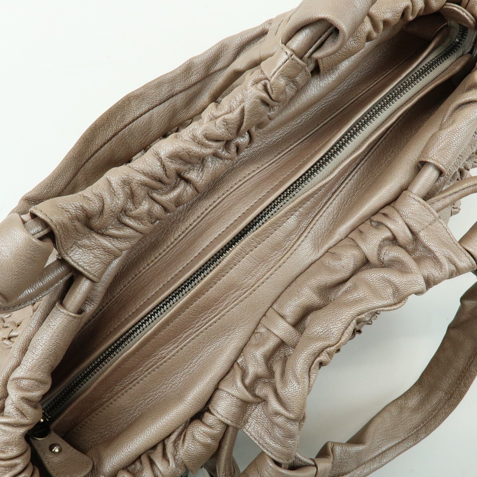 Ferragamo Gancini Leather Hand Bag Shoulder Bag Braid Pink Beige