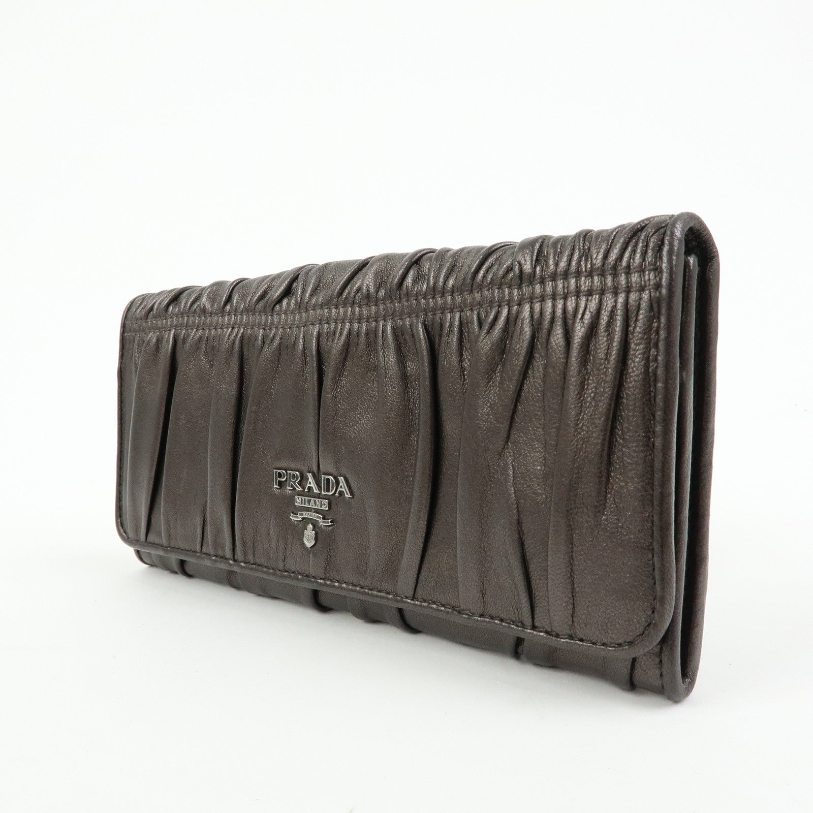PRADA Logo Nappa Gaufre Leather Flap Bi-fold Long Wallet Bronze 1M1132