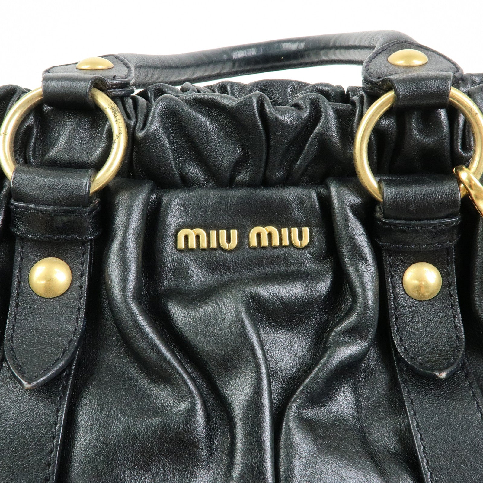 MIU MIU Vitello Lux Leather 2Way Bag Hand Bag Shoulder Bag Black