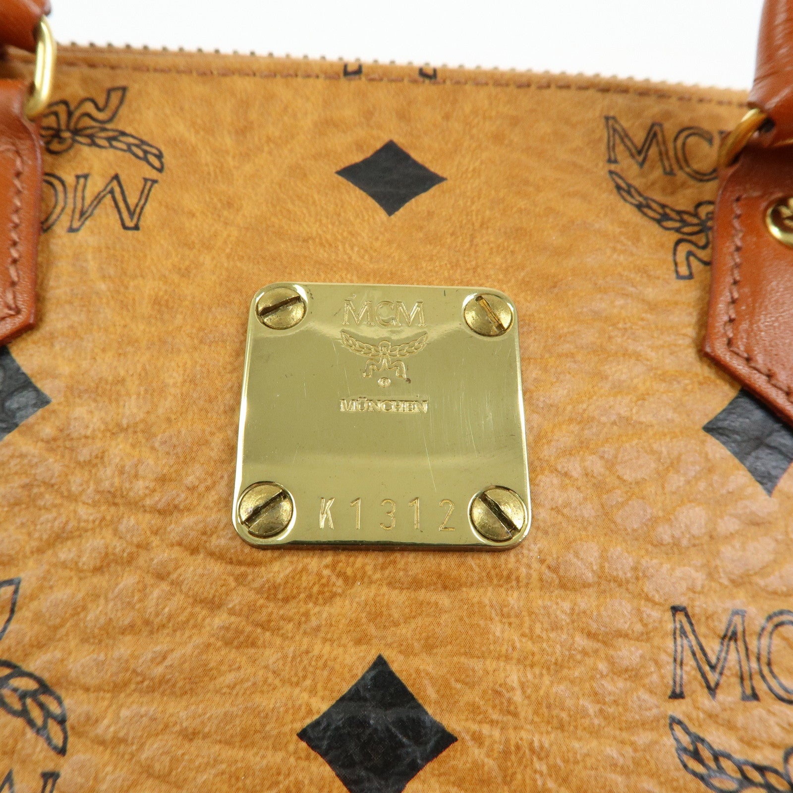 MCM Visetos Leather 2Way Bag Mini Boston Bag Hand Shoulder Bag Brown