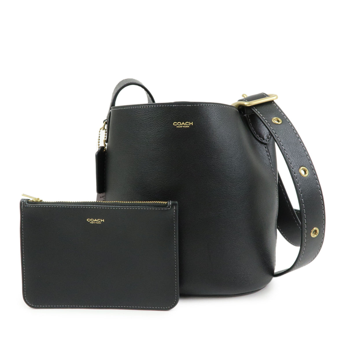 COACH Bleecker Bucket 21 Leather Shoulder Bag Crossbody Bag Black
