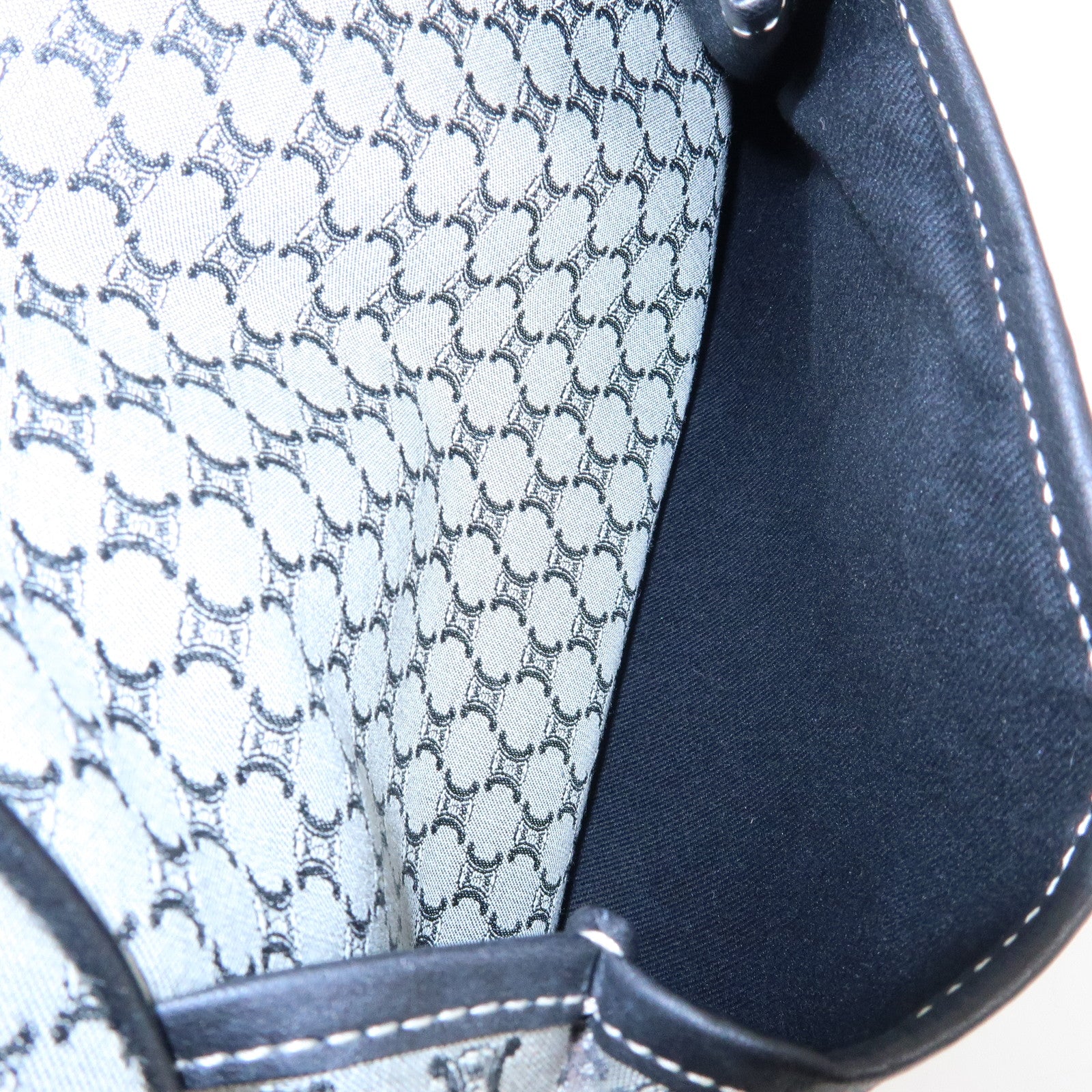CELINE Macadam Canvas Leather Shoulder Bag Grey Black Silver