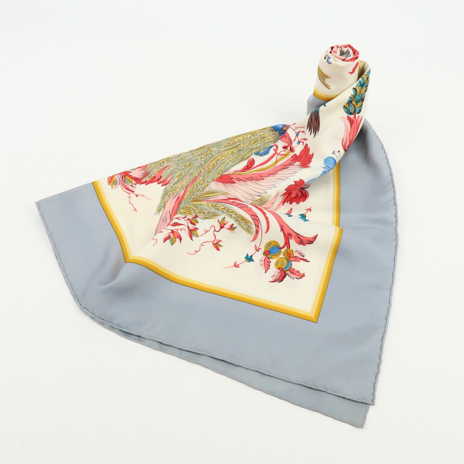 HERMES Carre 90 Silk 100% Scarf CERES Gray Red