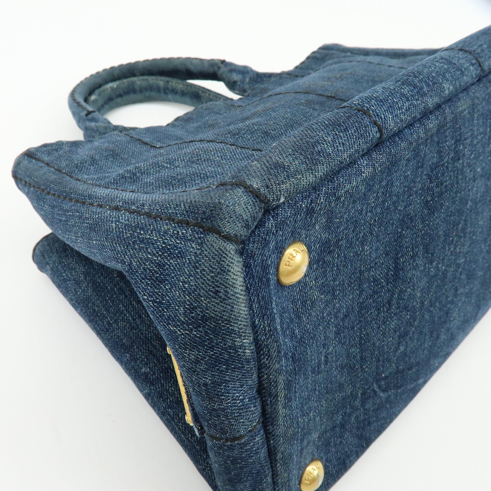 PRADA Canapa Mini Triangle Logo Denim 2Way Bag Hand Bag Blue B2439G