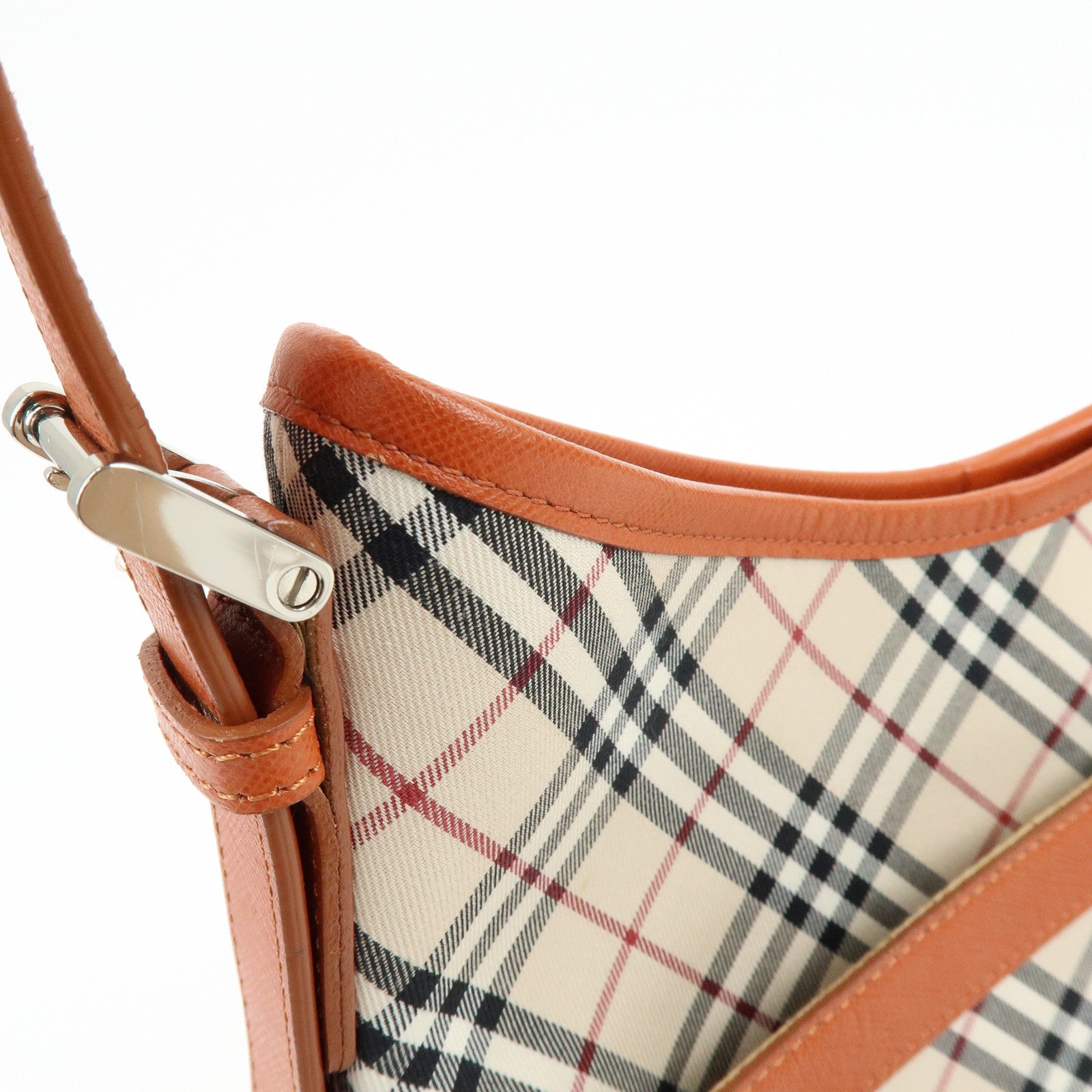 BURBERRY Nova Plaid Canvas Leather Shoulder Bag Beige