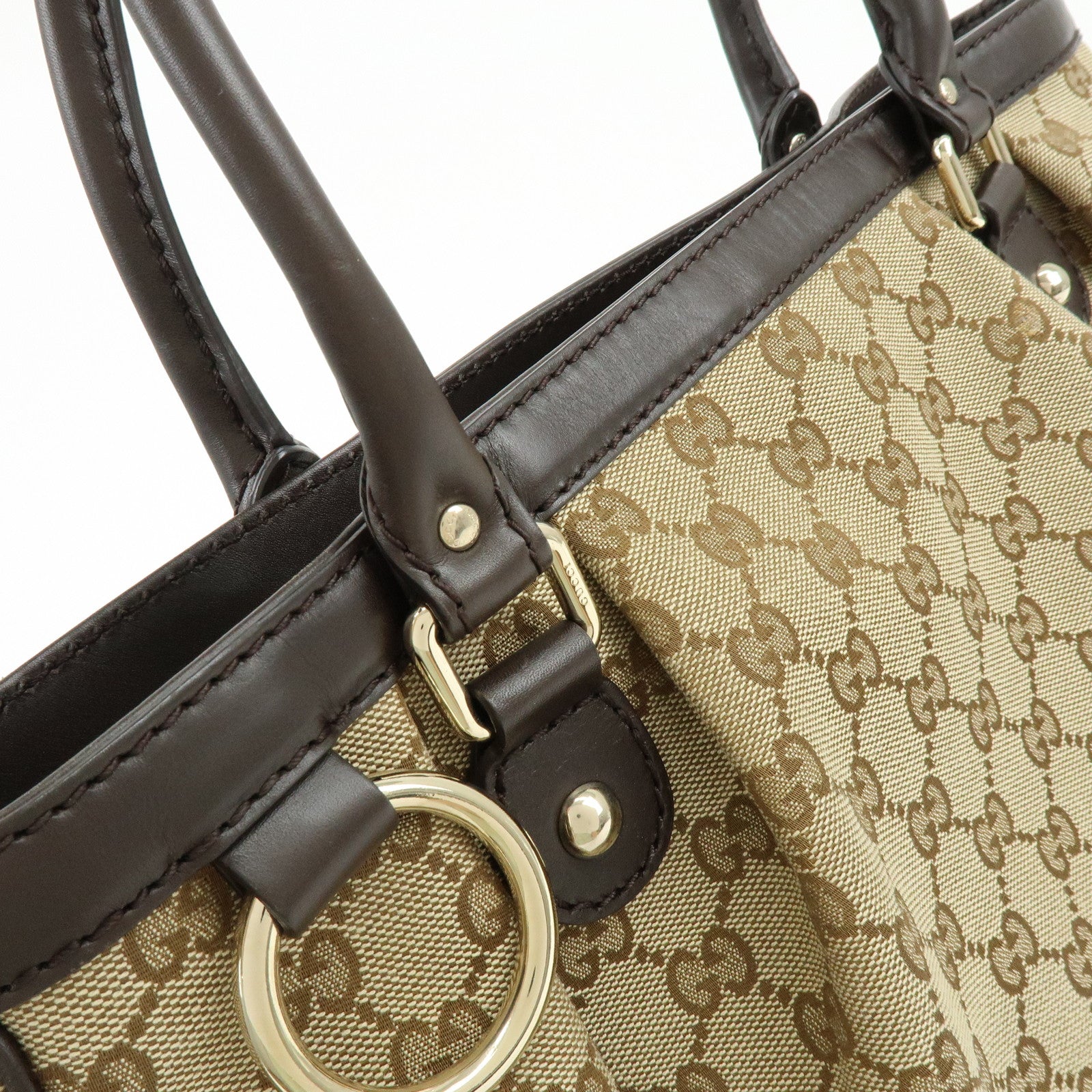 GUCCI Sukey GG Canvas Leather Tote Bag Hand Bag Beige Dark Brown 296835