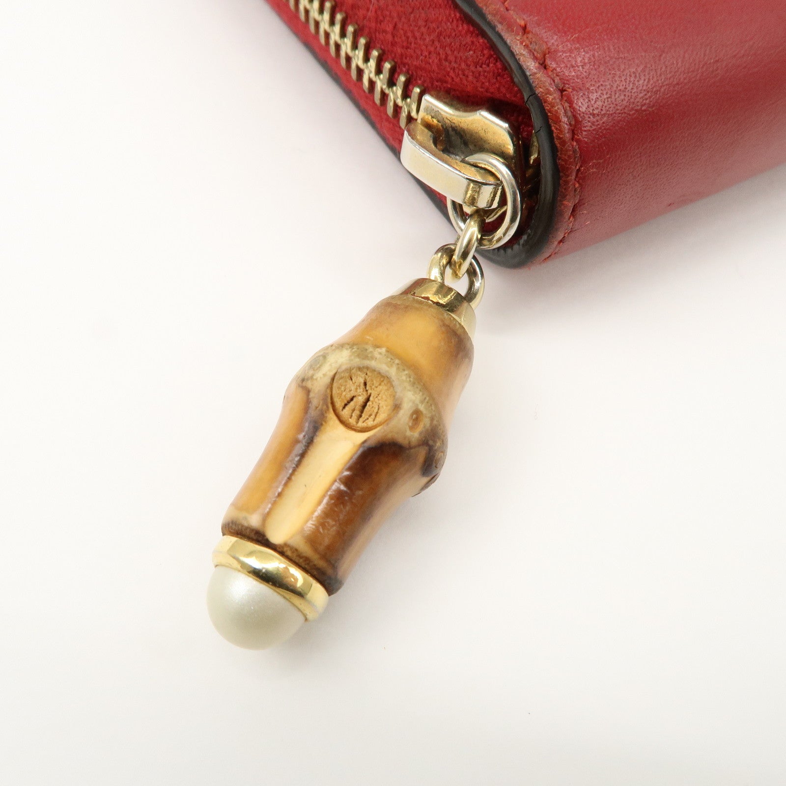 GUCCI Bamboo Leather Round Zippy Wallet Long Wallet Red Used