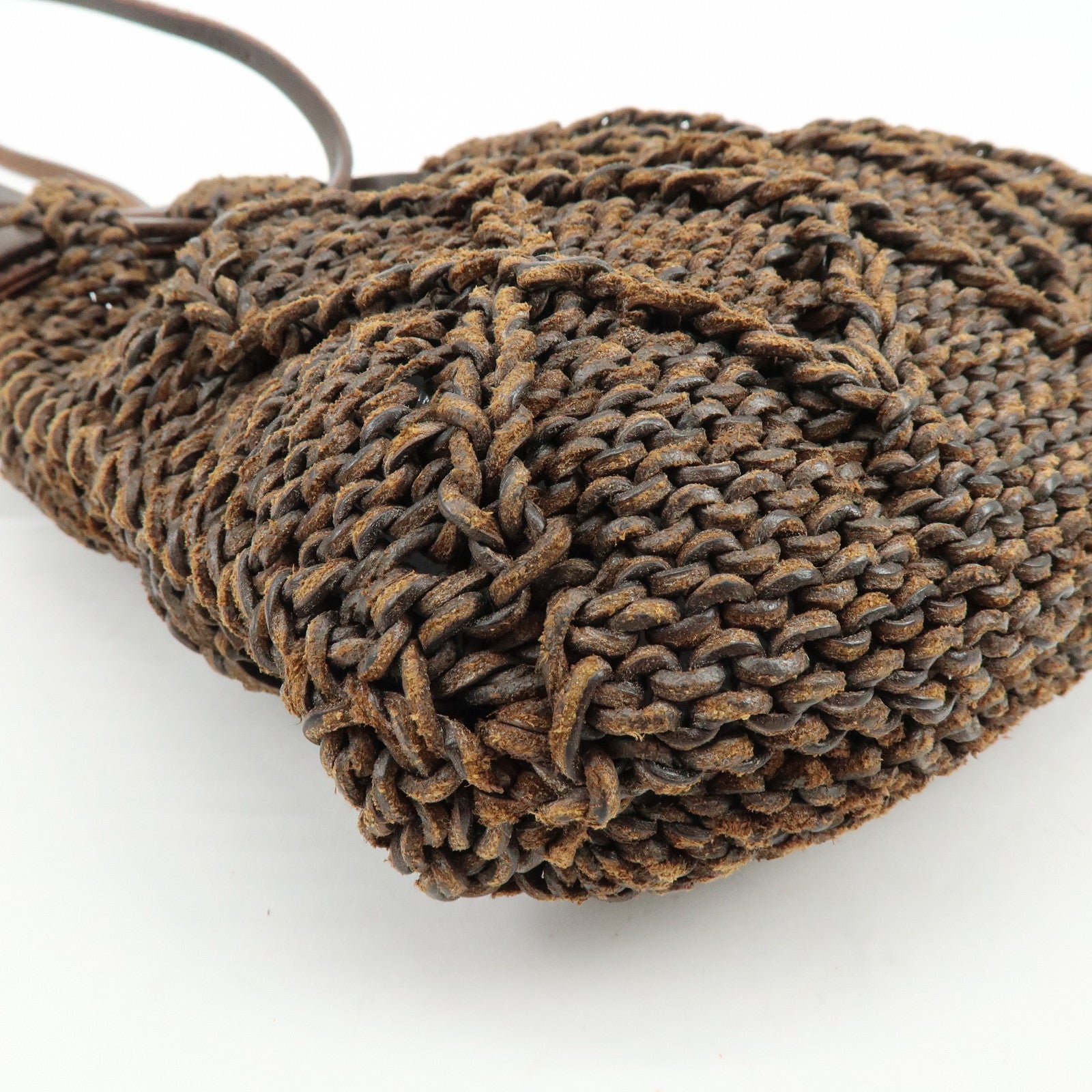 CHANEL Braided Leather Drawstring Shoulder Bag Brown